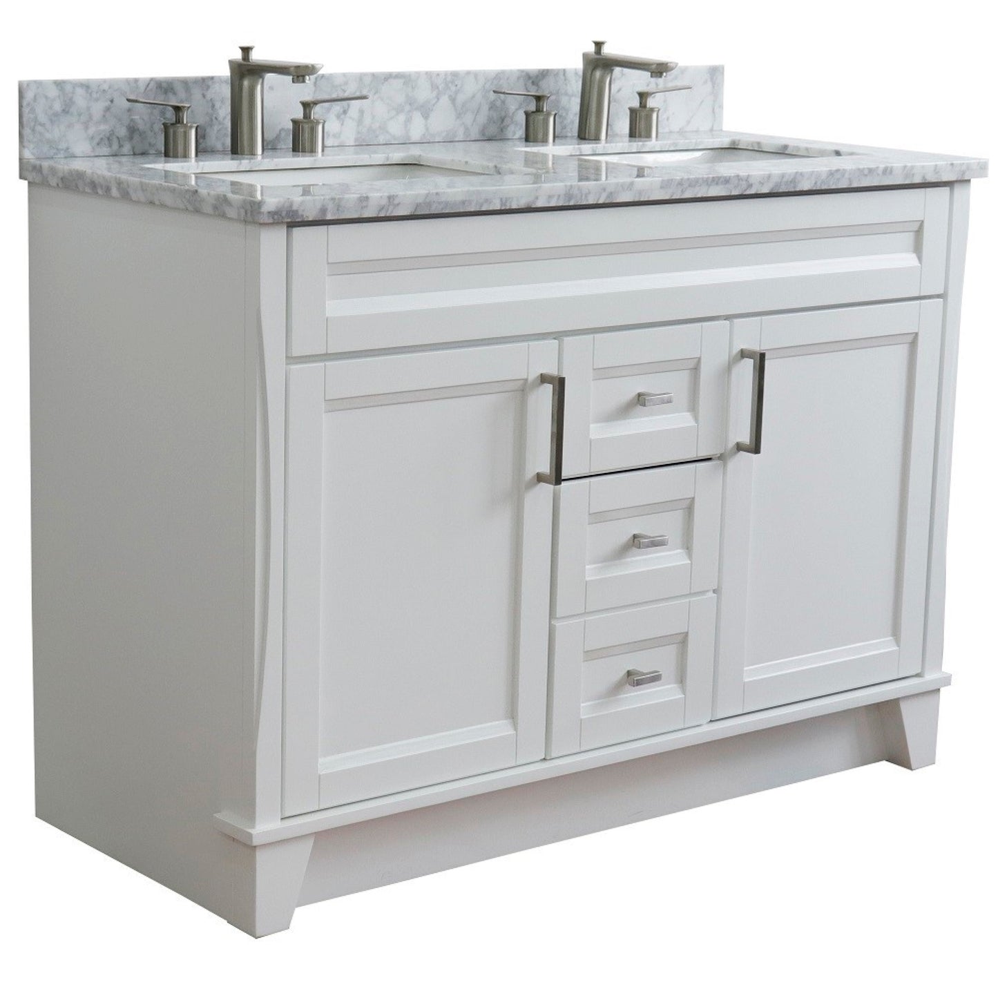 49" Double sink vanity in White finish with White Carrara marble and rectangle sink