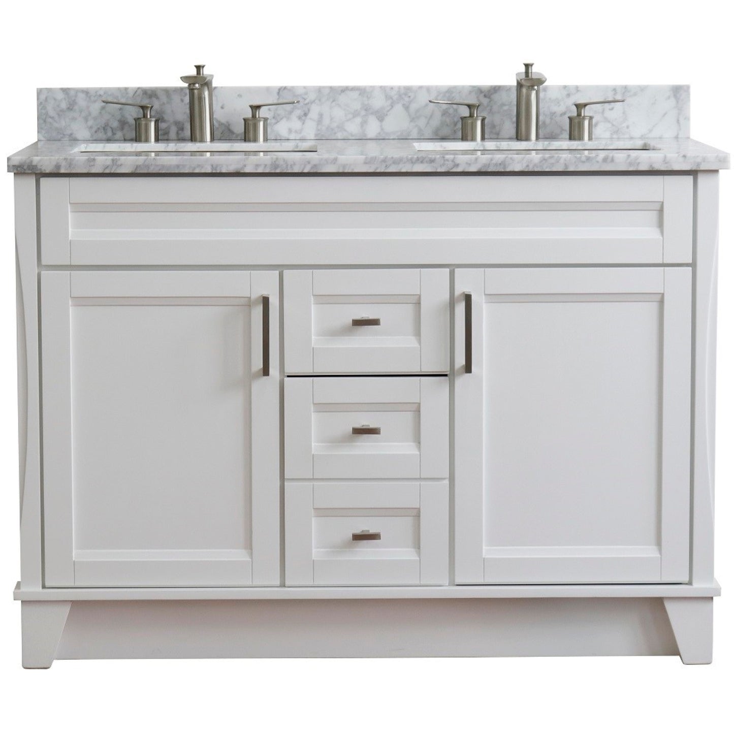 49" Double sink vanity in White finish with White Carrara marble and rectangle sink