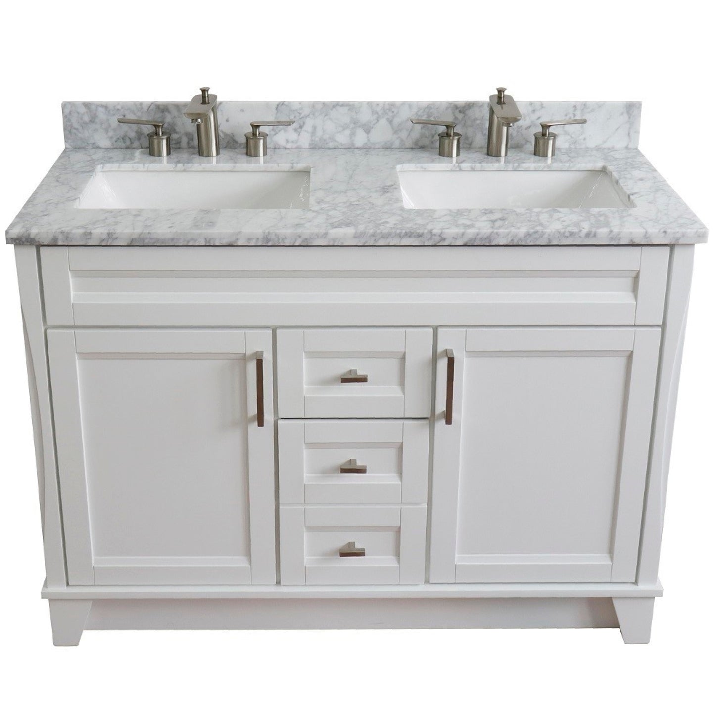 49" Double sink vanity in White finish with White Carrara marble and rectangle sink