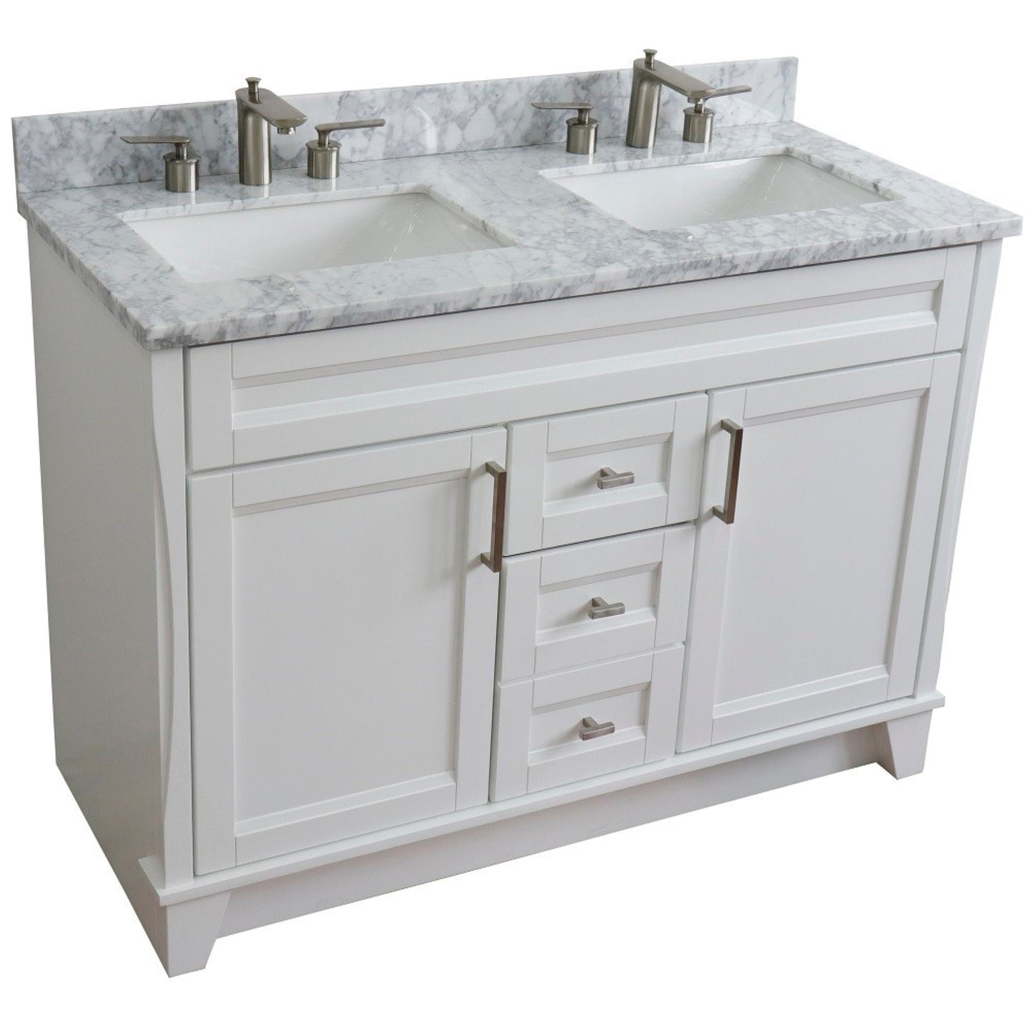 49" Double sink vanity in White finish with White Carrara marble and rectangle sink