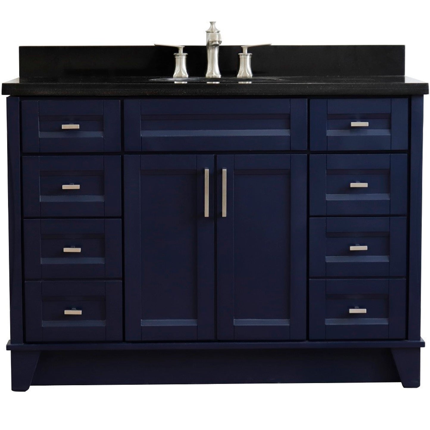 49" Single sink vanity in Blue finish with Black galaxy granite and oval sink