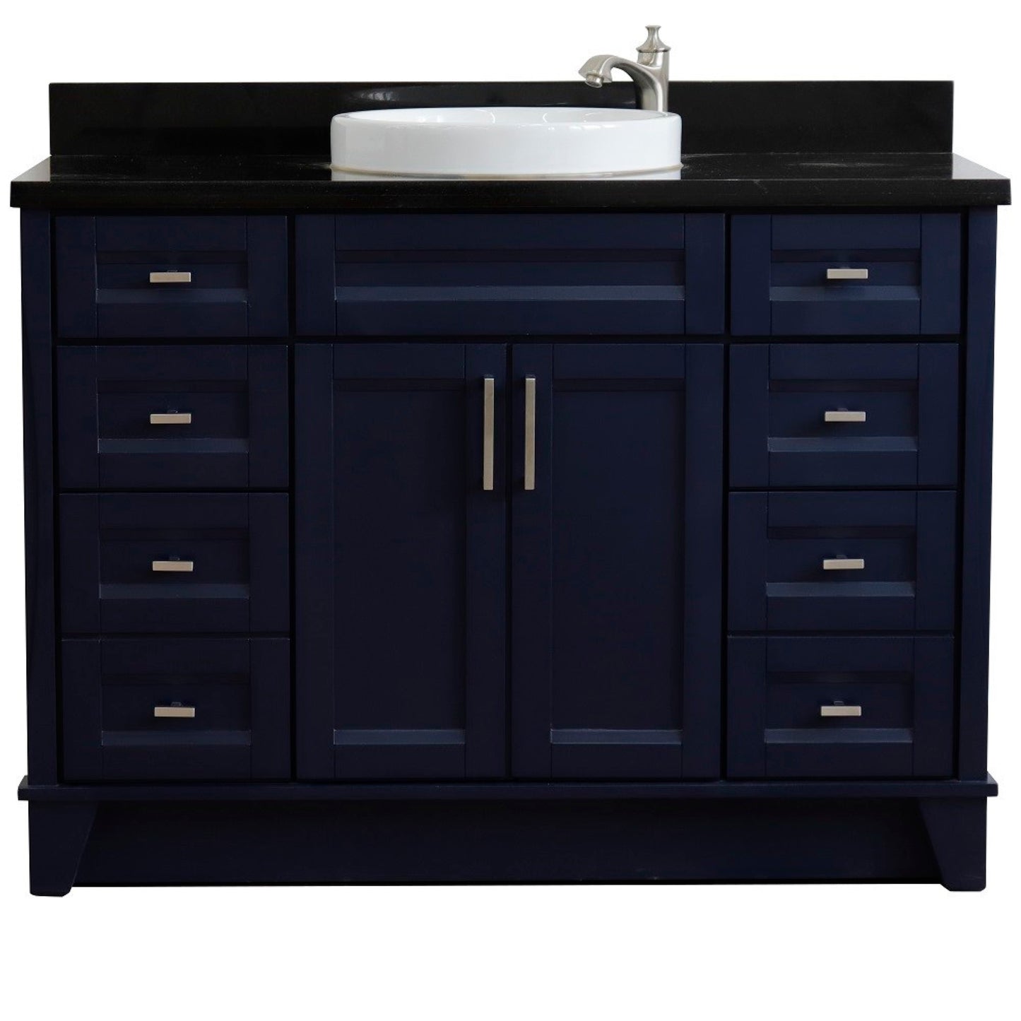 49" Single sink vanity in Blue finish with Black galaxy granite and round sink