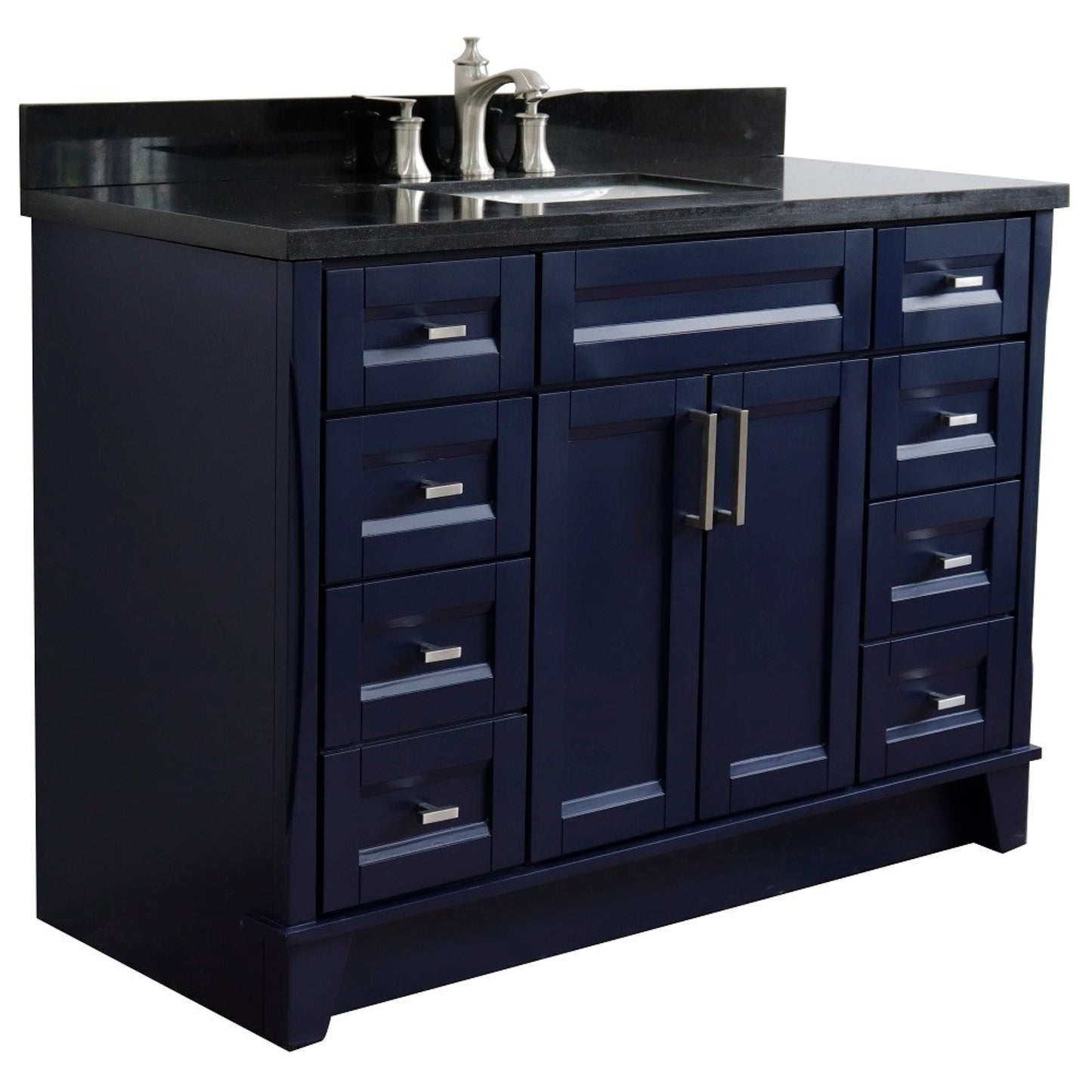 49" Single sink vanity in Blue finish with Black galaxy granite and rectangle sink