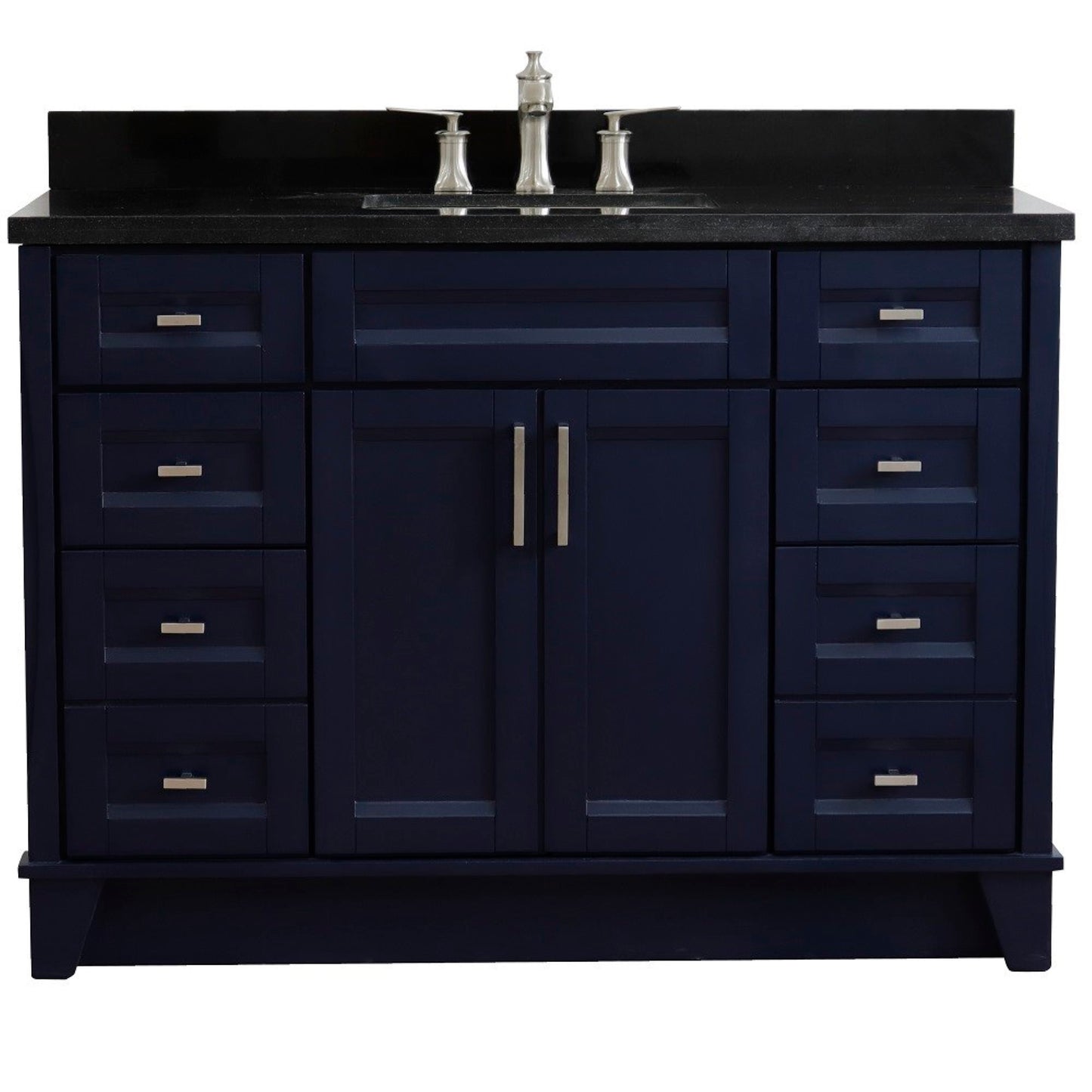 49" Single sink vanity in Blue finish with Black galaxy granite and rectangle sink