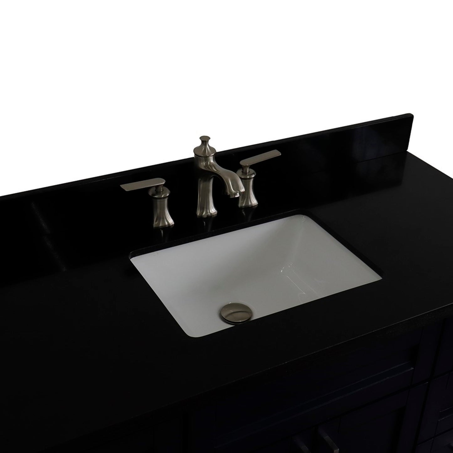 49" Single sink vanity in Blue finish with Black galaxy granite and rectangle sink