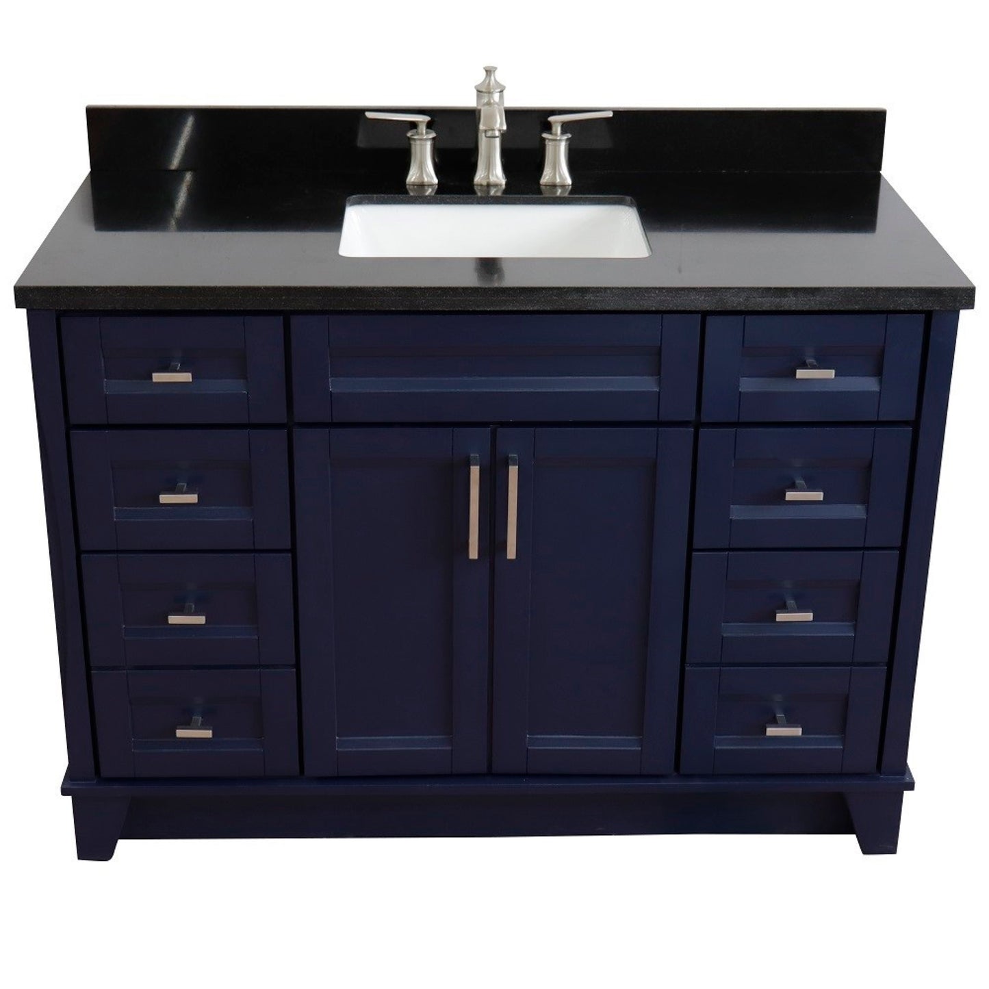 49" Single sink vanity in Blue finish with Black galaxy granite and rectangle sink