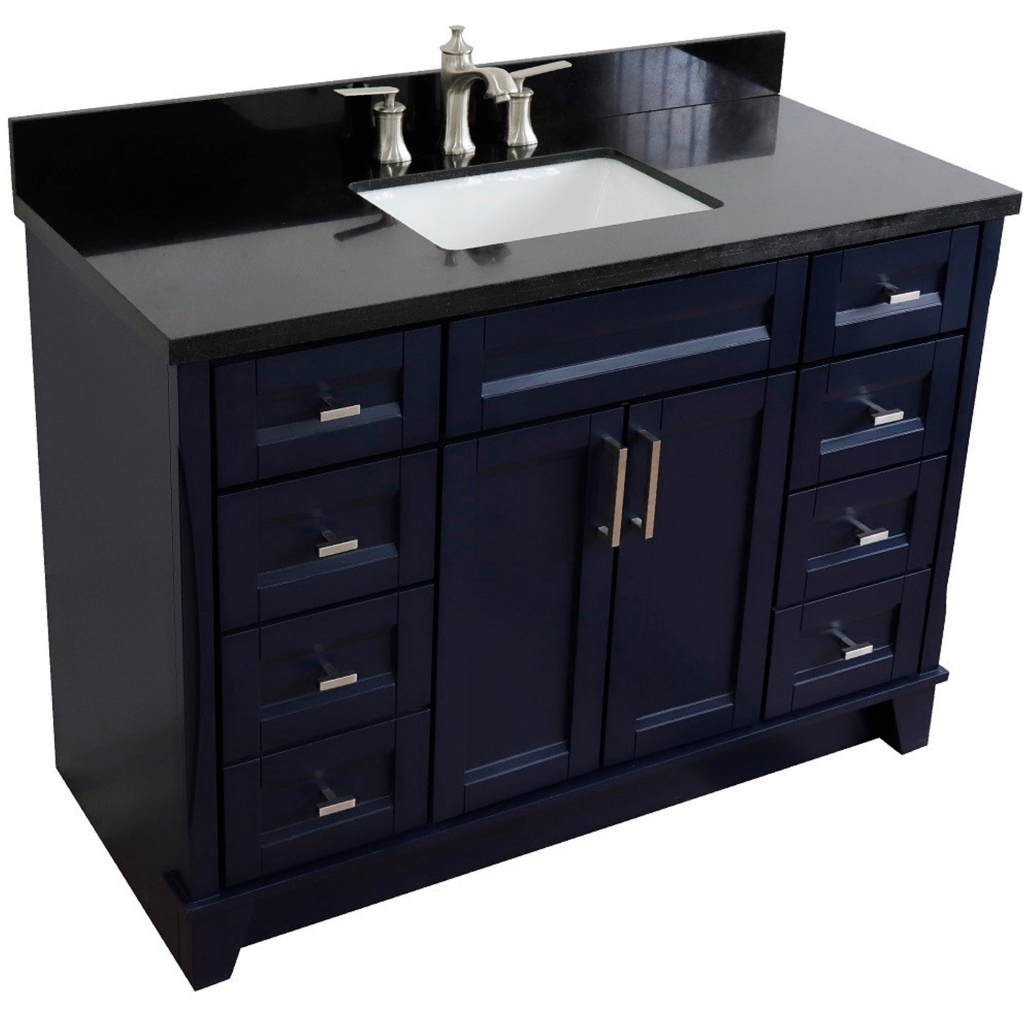 49" Single sink vanity in Blue finish with Black galaxy granite and rectangle sink