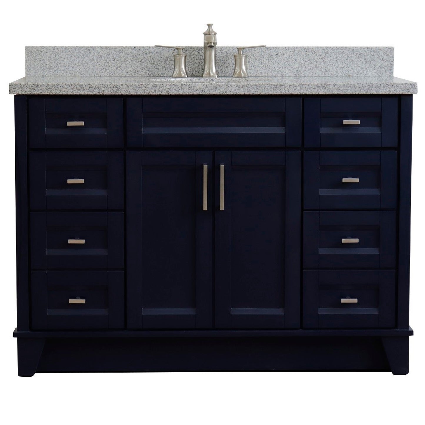 49" Single sink vanity in Blue finish with Gray granite and oval sink