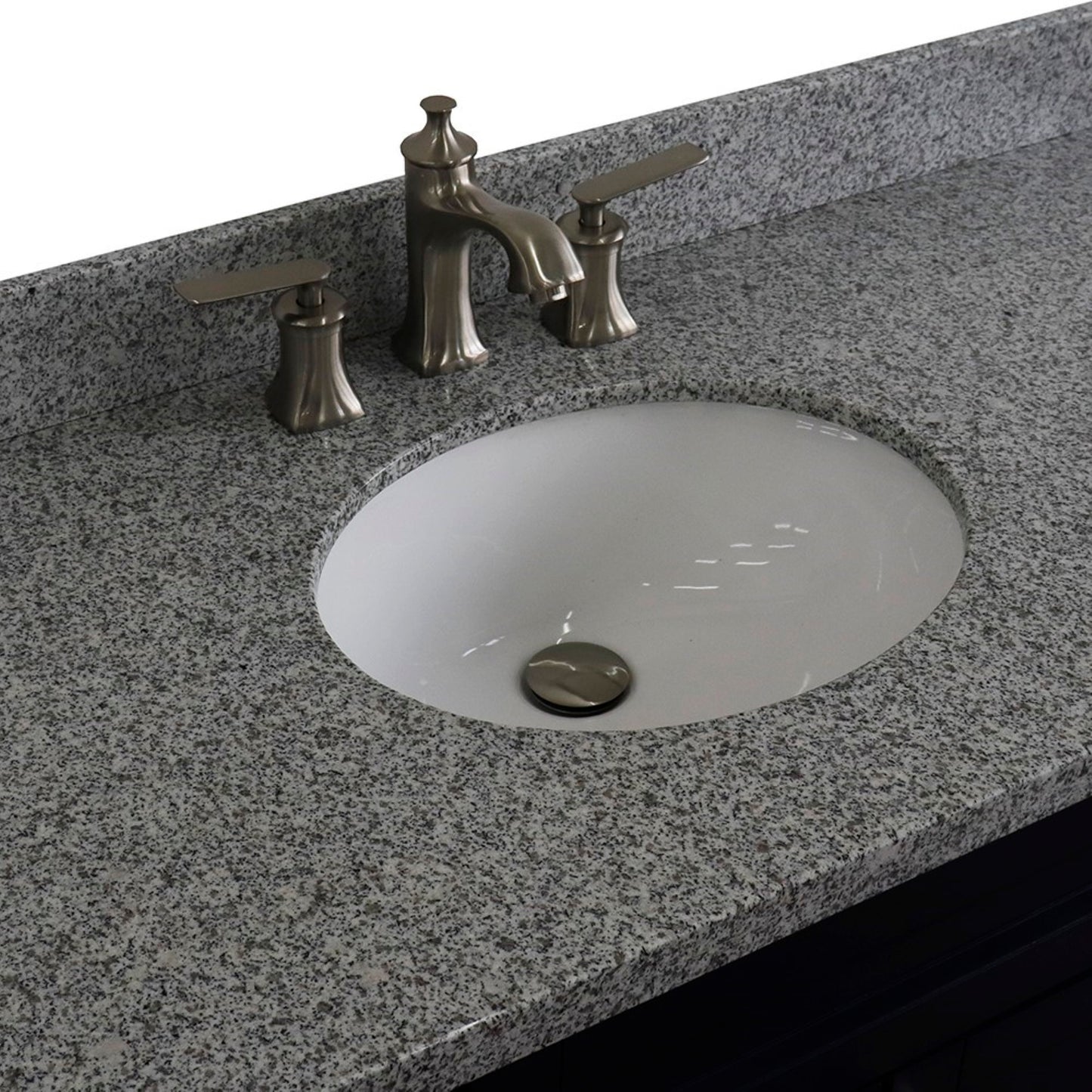 49" Single sink vanity in Blue finish with Gray granite and oval sink