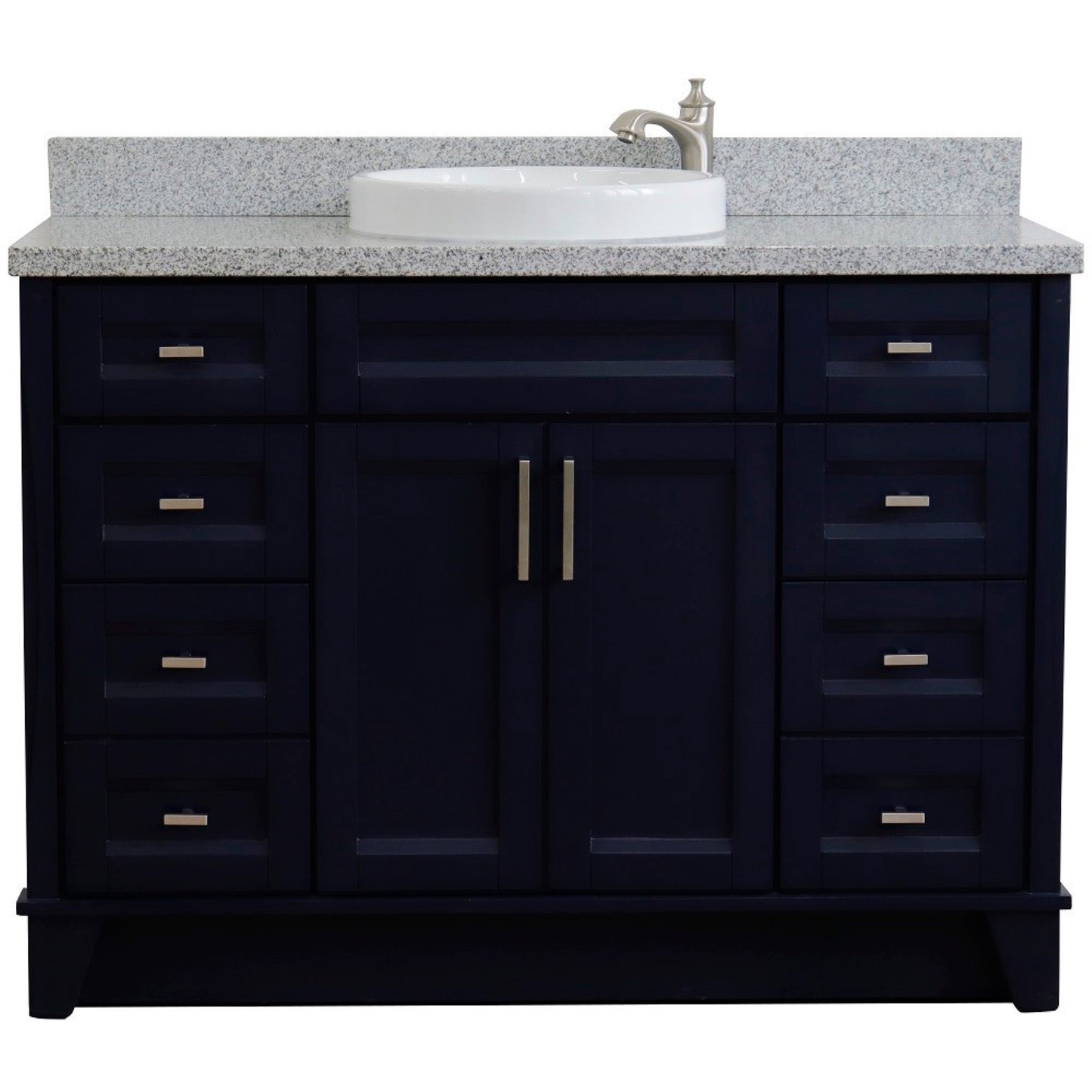49" Single sink vanity in Blue finish with Gray granite and round sink