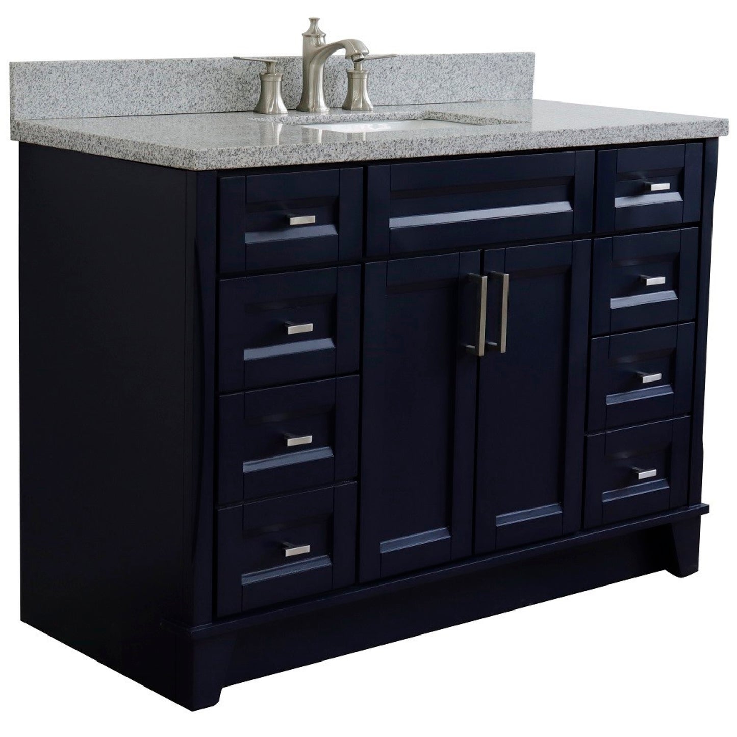 49" Single sink vanity in Blue finish with Gray granite and rectangle sink