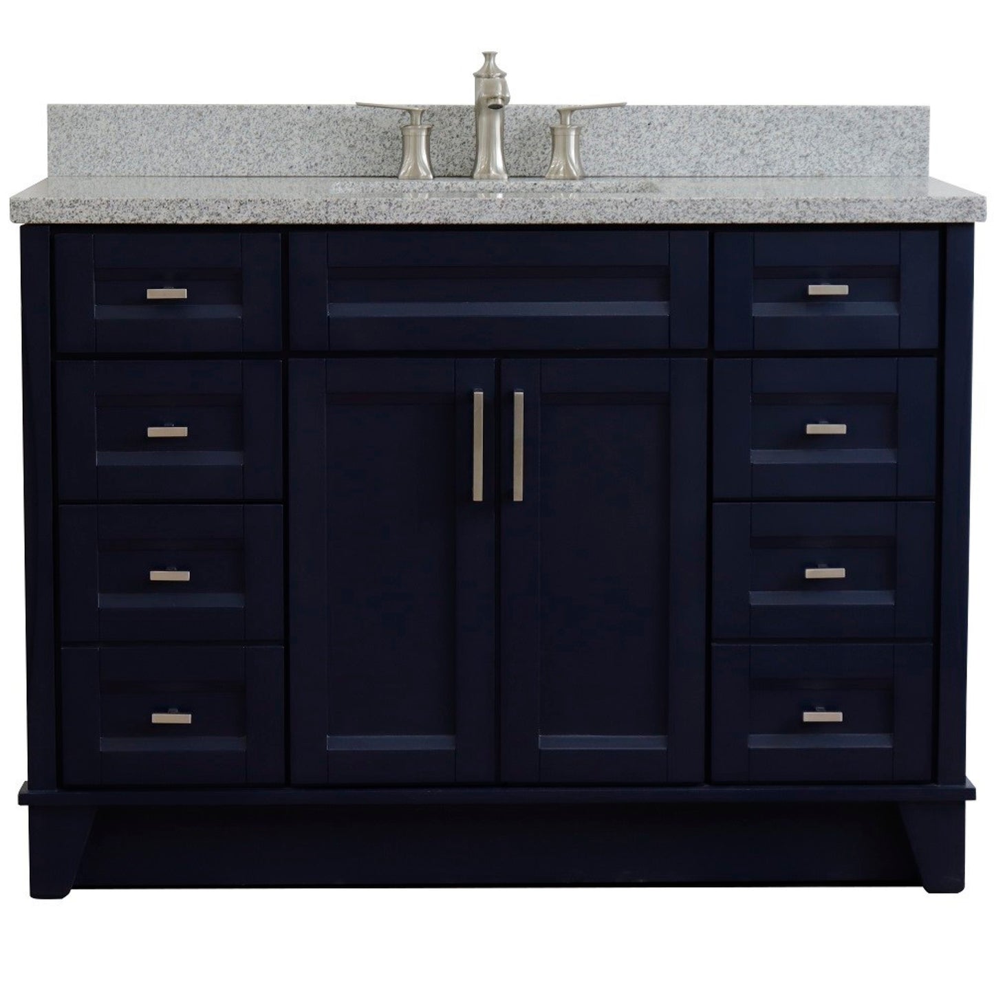 49" Single sink vanity in Blue finish with Gray granite and rectangle sink