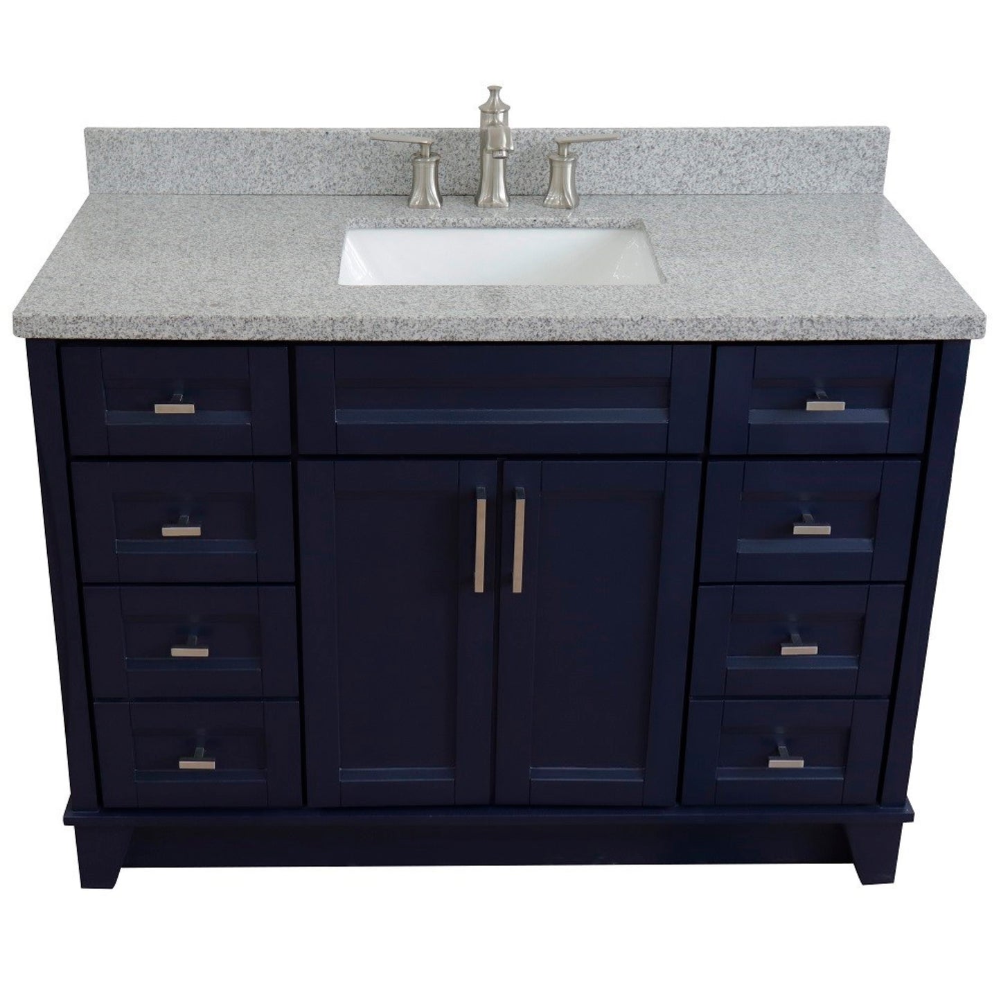 49" Single sink vanity in Blue finish with Gray granite and rectangle sink