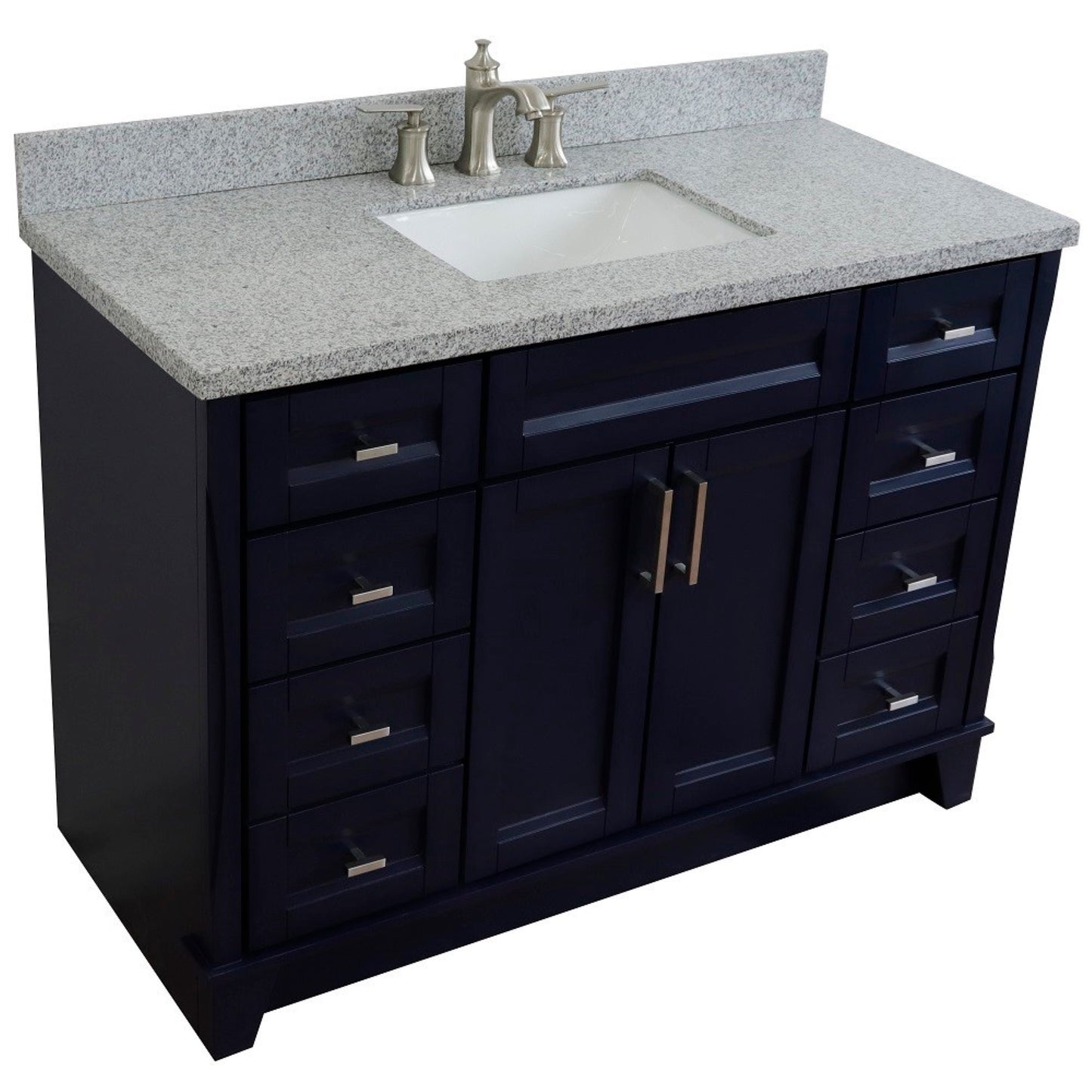 49" Single sink vanity in Blue finish with Gray granite and rectangle sink
