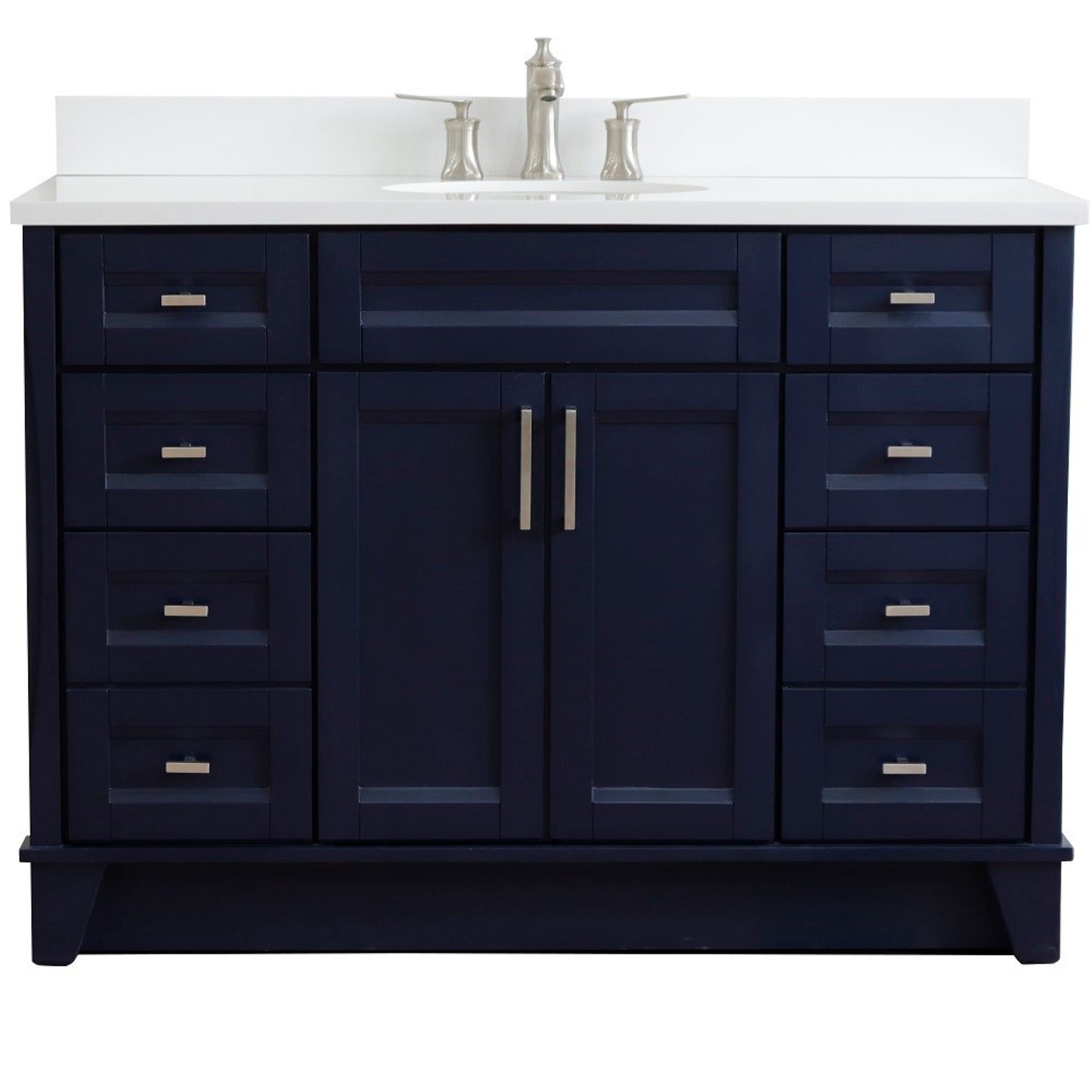 49" Single sink vanity in Blue finish with White engineered stone and oval sink