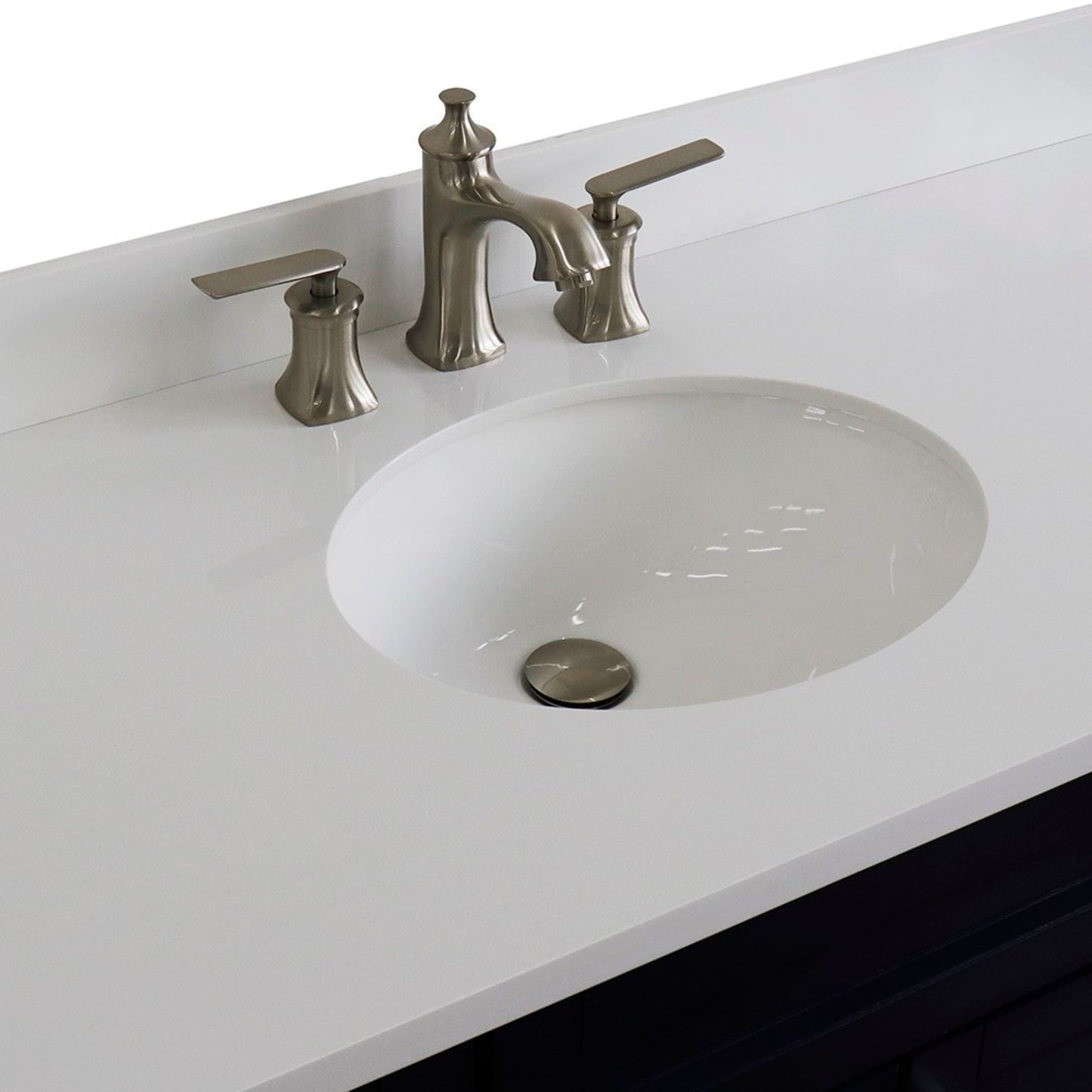 49" Single sink vanity in Blue finish with White engineered stone and oval sink