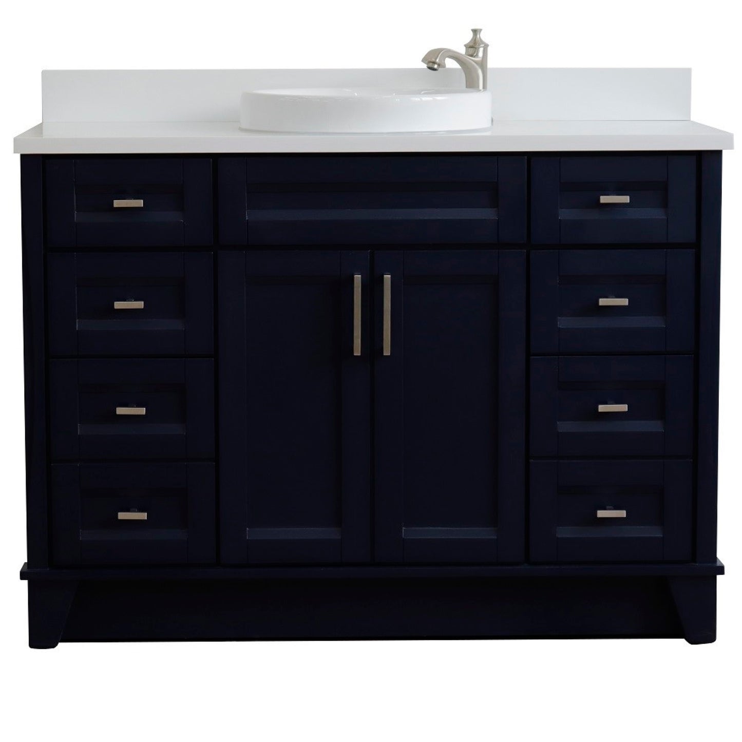 49" Single sink vanity in Blue finish with White engineered stone and round sink