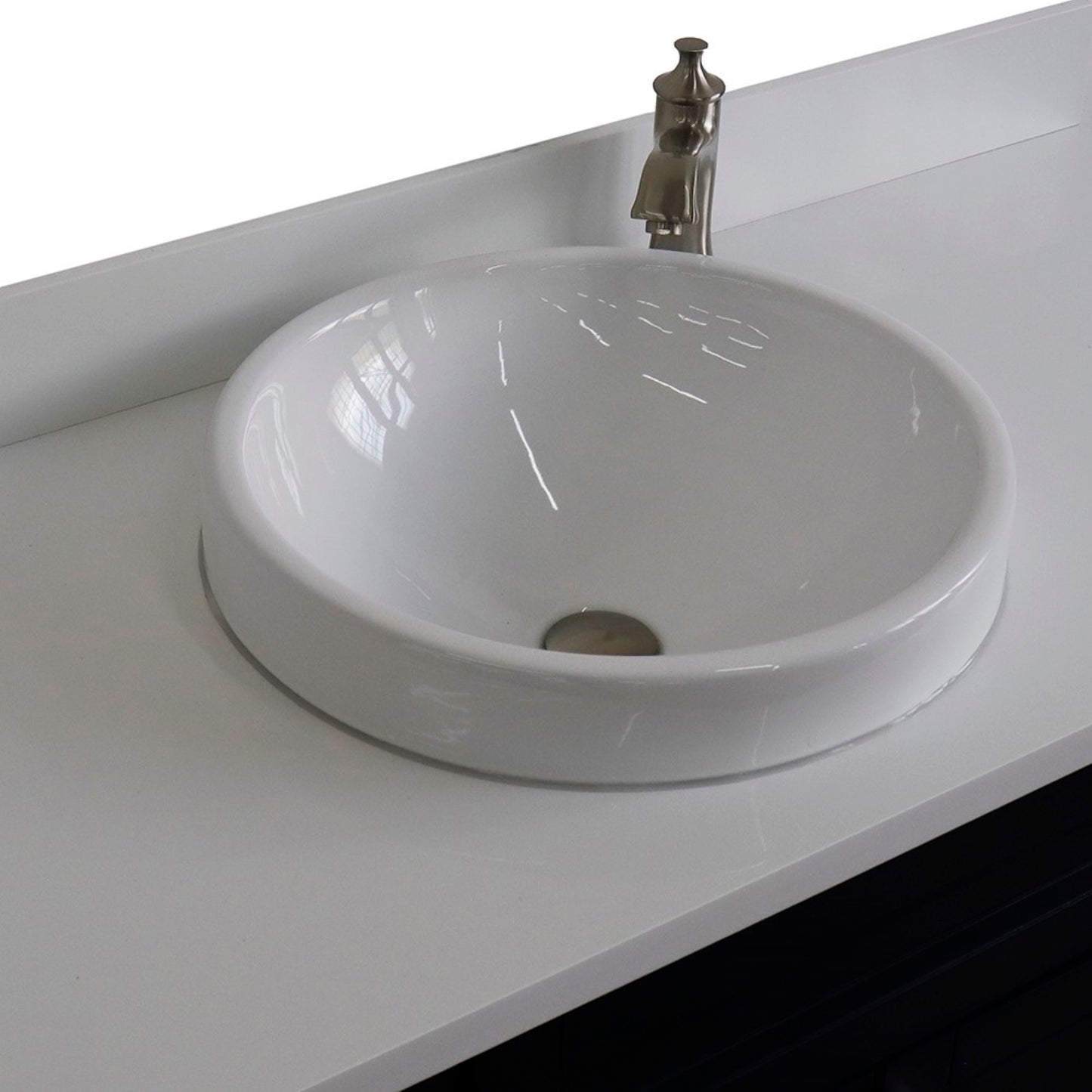 49" Single sink vanity in Blue finish with White engineered stone and round sink
