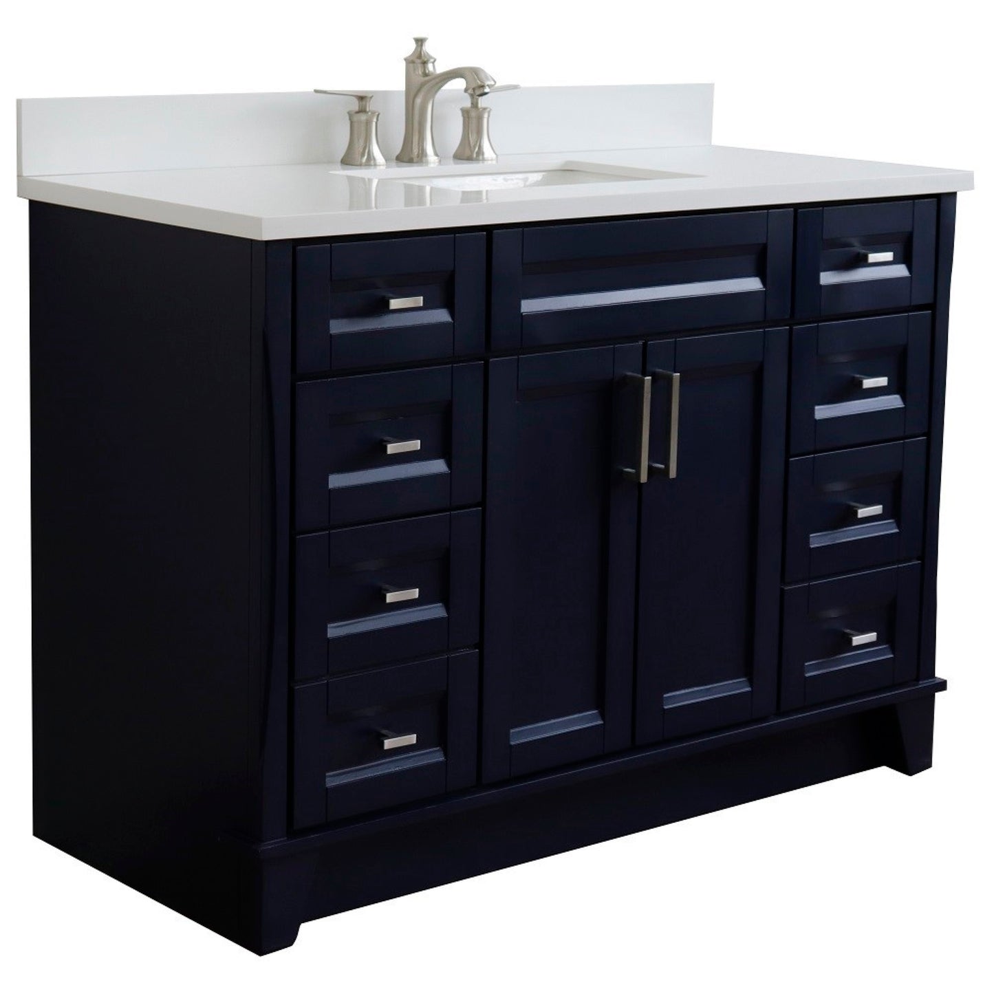 49" Single sink vanity in Blue finish with White engineered stone and rectangle sink