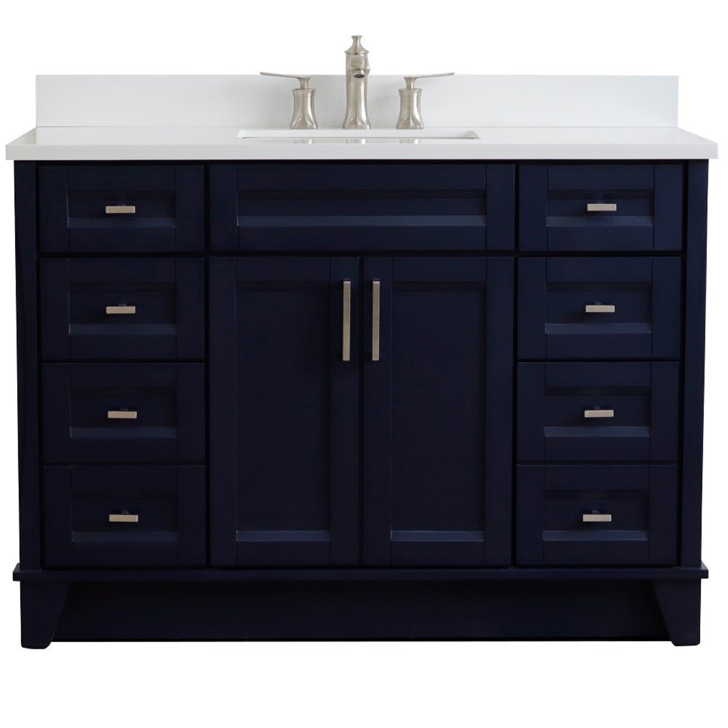 49" Single sink vanity in Blue finish with White engineered stone and rectangle sink