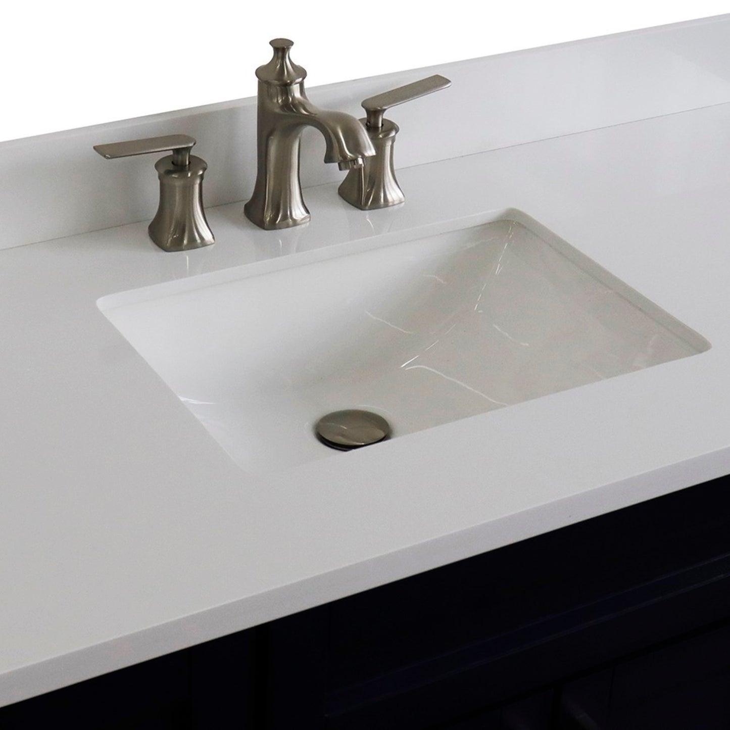 49" Single sink vanity in Blue finish with White engineered stone and rectangle sink