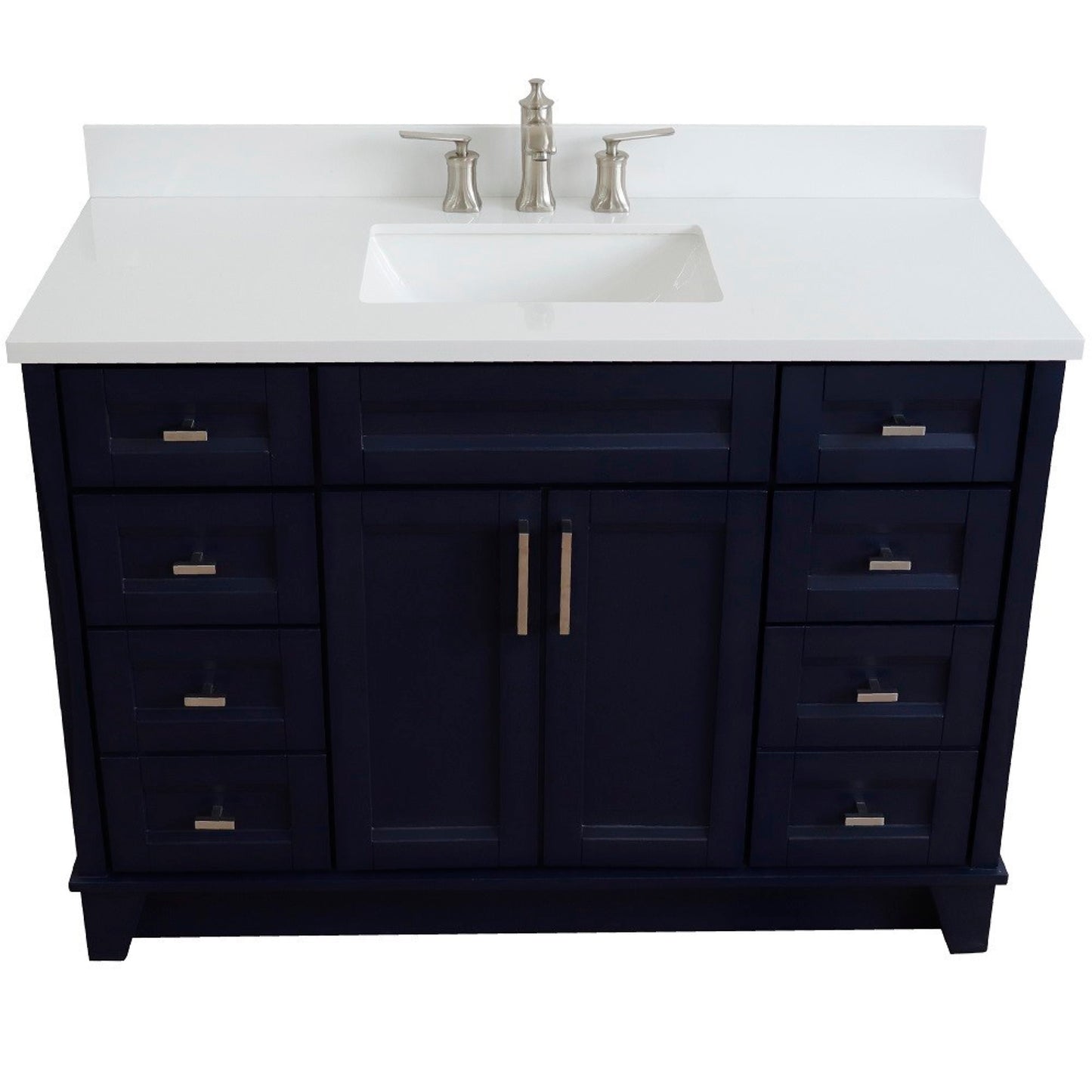 49" Single sink vanity in Blue finish with White engineered stone and rectangle sink