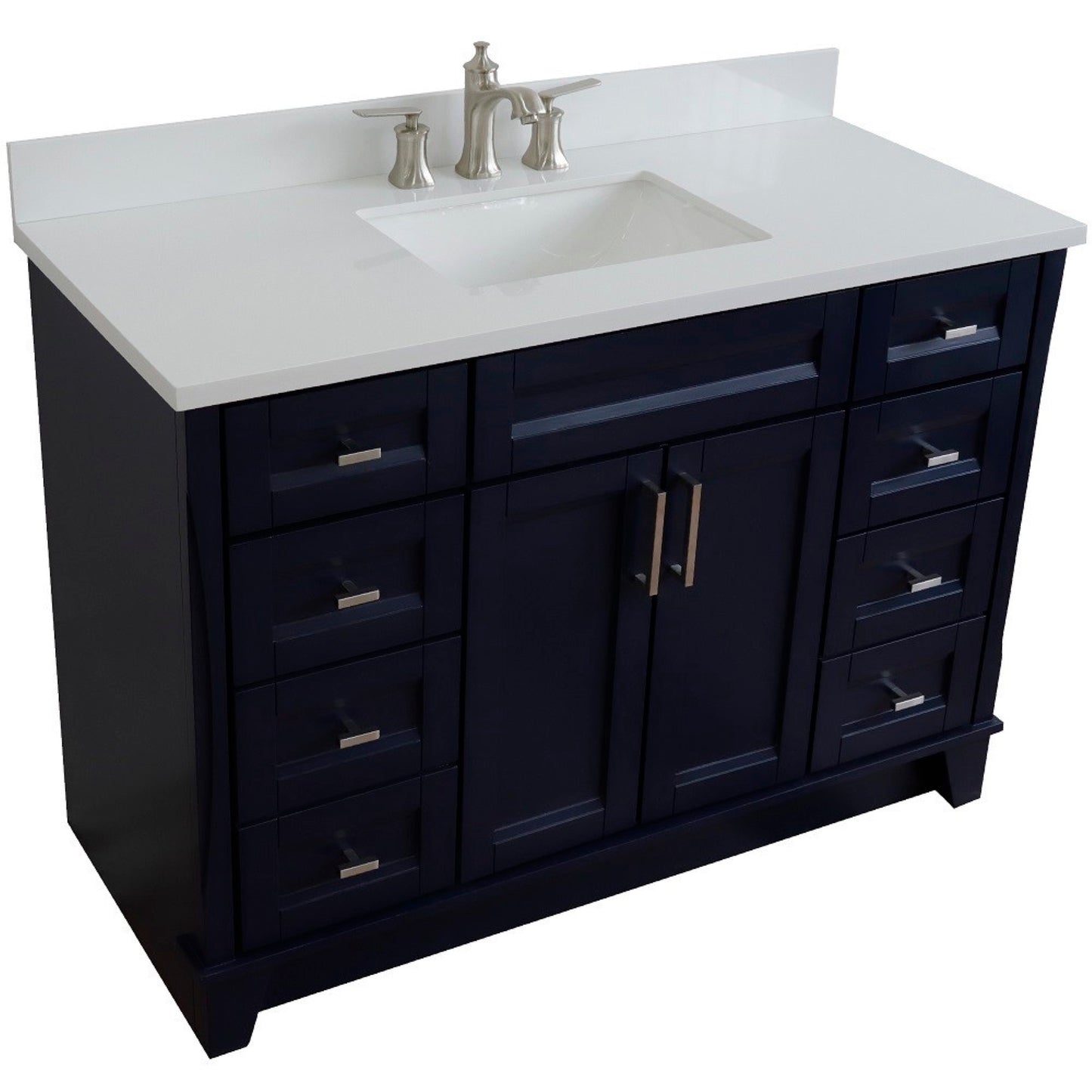 49" Single sink vanity in Blue finish with White engineered stone and rectangle sink