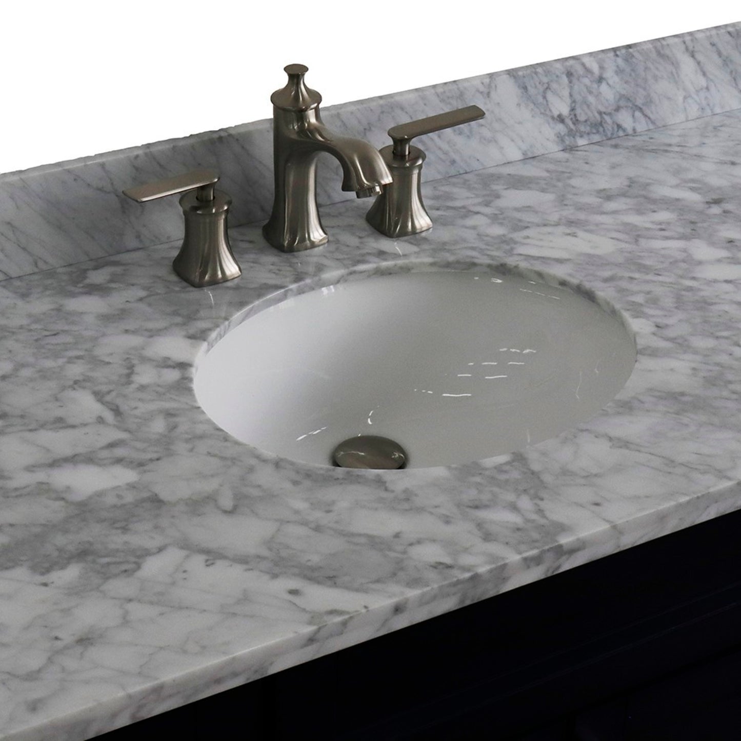 49" Single sink vanity in Blue finish with White carrara marble and oval sink