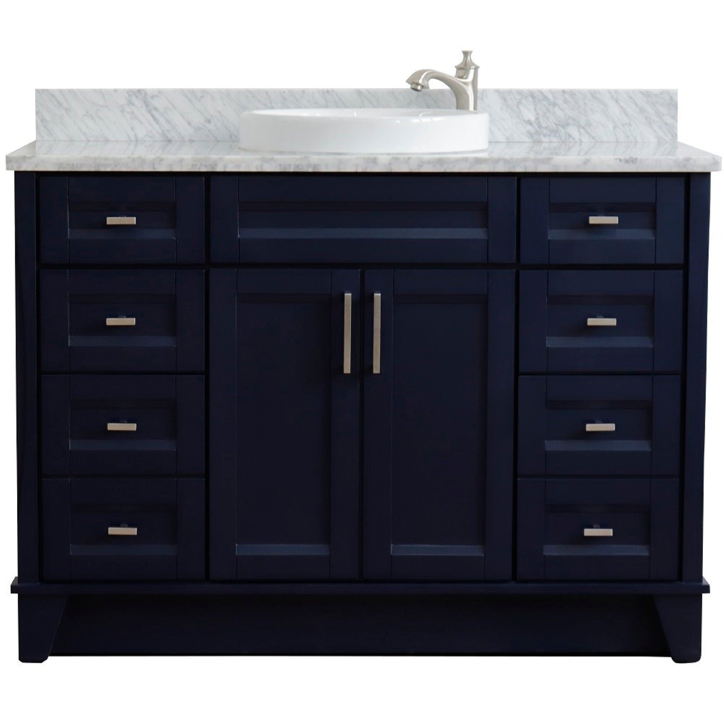 49" Single sink vanity in Blue finish with White carrara marble and round sink