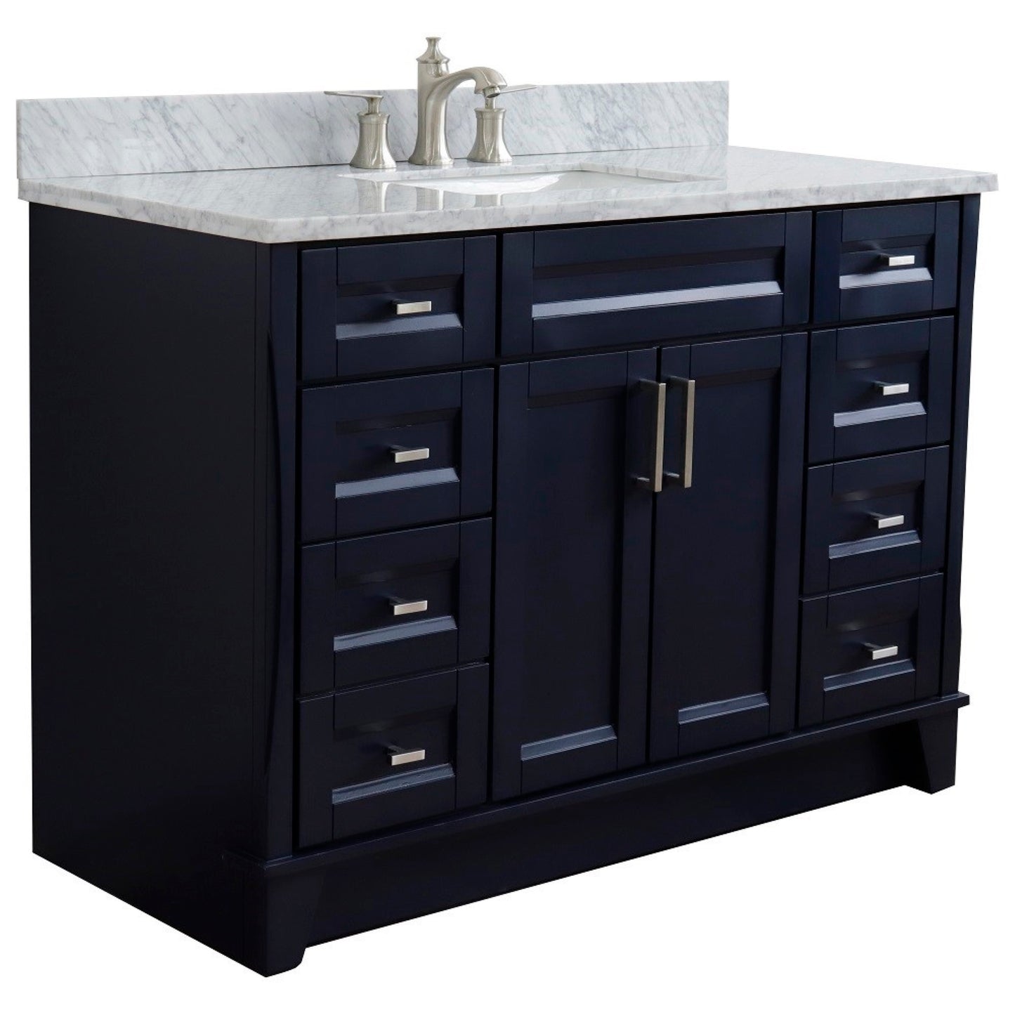 49" Single sink vanity in Blue finish with White carrara marble and rectangle sink