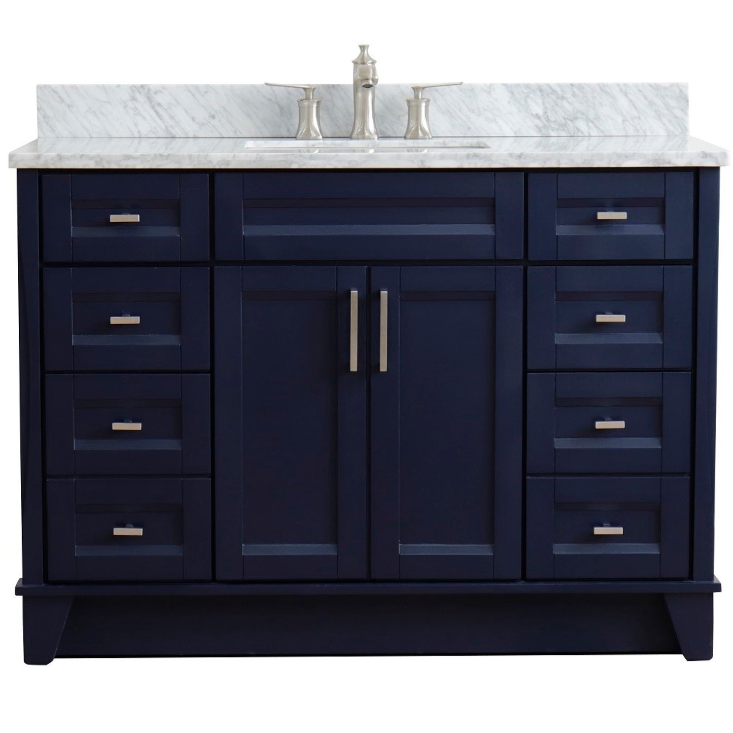 49" Single sink vanity in Blue finish with White carrara marble and rectangle sink
