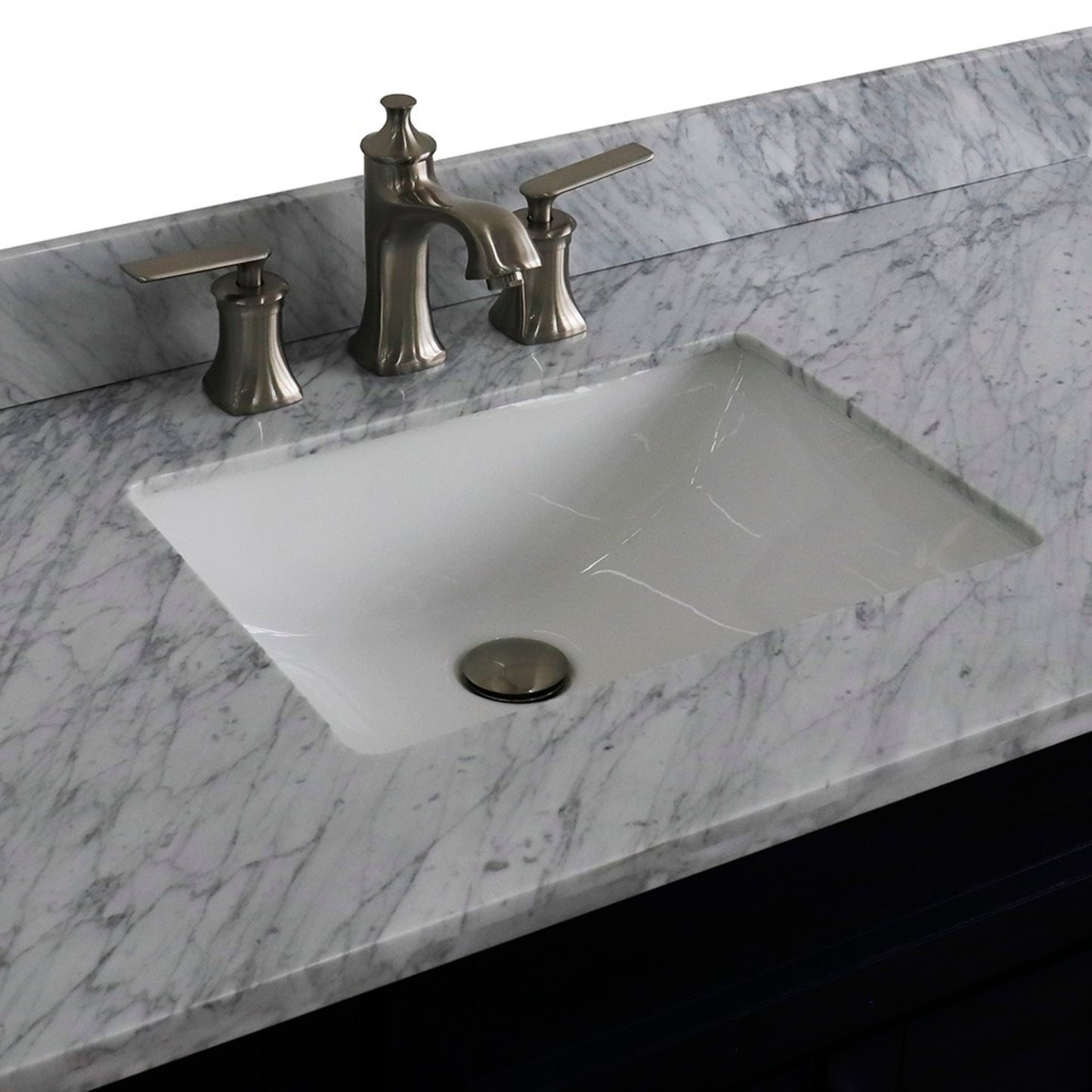 49" Single sink vanity in Blue finish with White carrara marble and rectangle sink