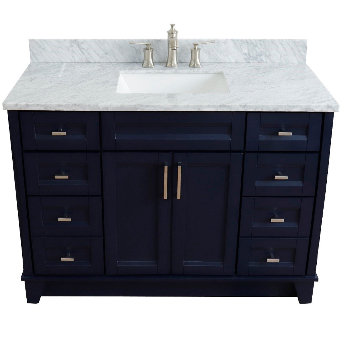 49" Single sink vanity in Blue finish with White carrara marble and rectangle sink