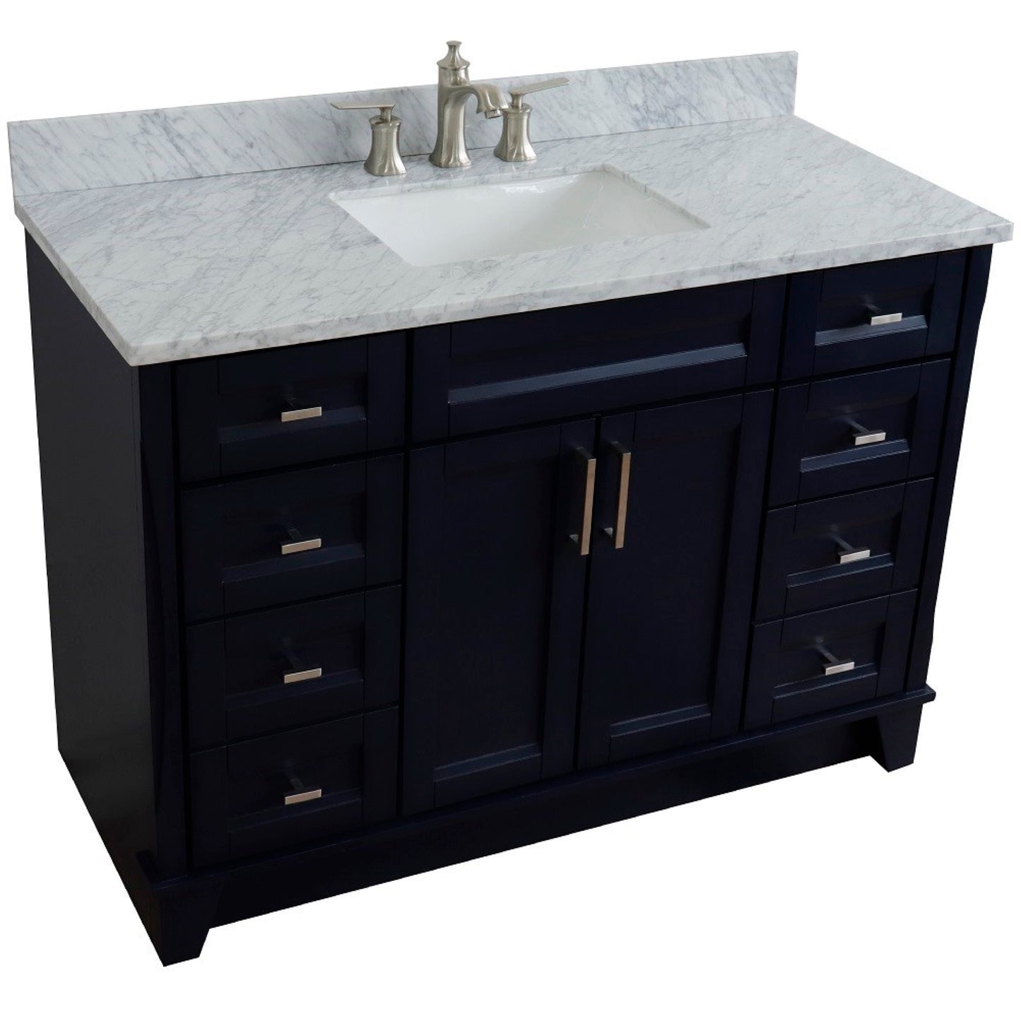 49" Single sink vanity in Blue finish with White carrara marble and rectangle sink