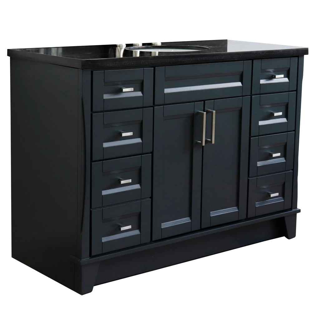 49" Single sink vanity in Dark Gray finish with Black galaxy granite and oval sink