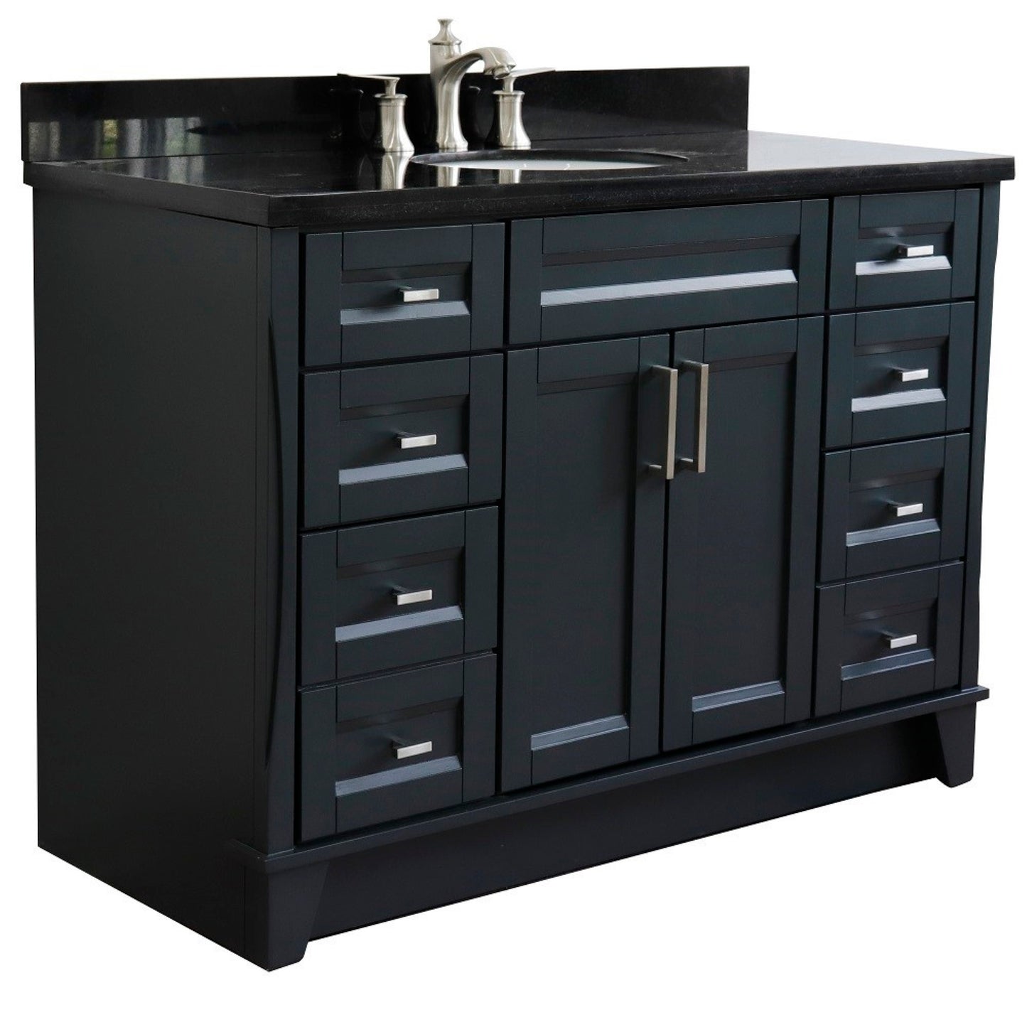 49" Single sink vanity in Dark Gray finish with Black galaxy granite and oval sink
