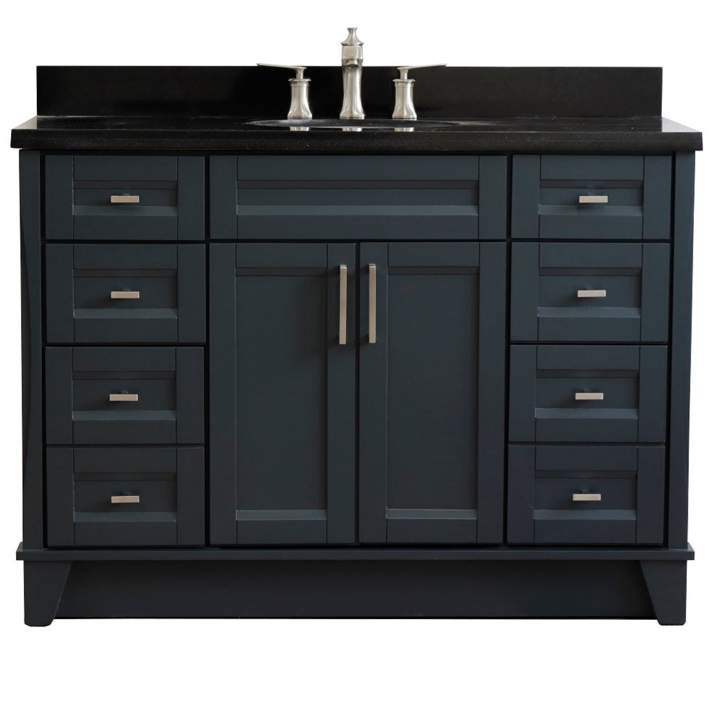 49" Single sink vanity in Dark Gray finish with Black galaxy granite and oval sink
