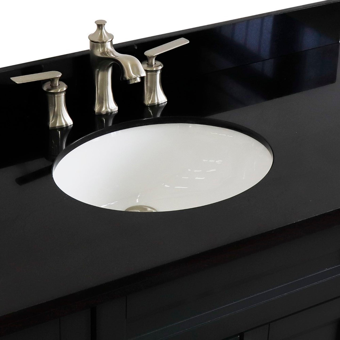 49" Single sink vanity in Dark Gray finish with Black galaxy granite and oval sink