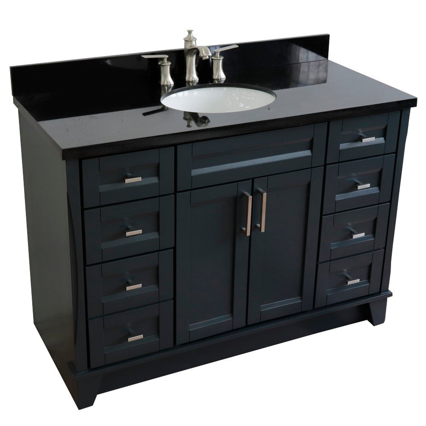 49" Single sink vanity in Dark Gray finish with Black galaxy granite and oval sink