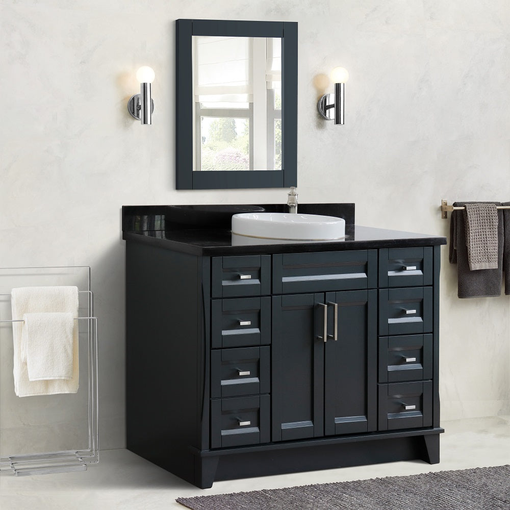 49" Single sink vanity in Dark Gray finish with Black galaxy granite and round sink