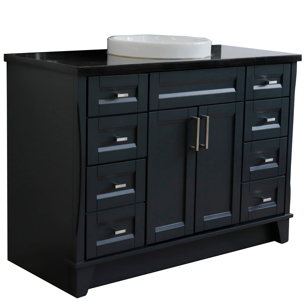 49" Single sink vanity in Dark Gray finish with Black galaxy granite and round sink