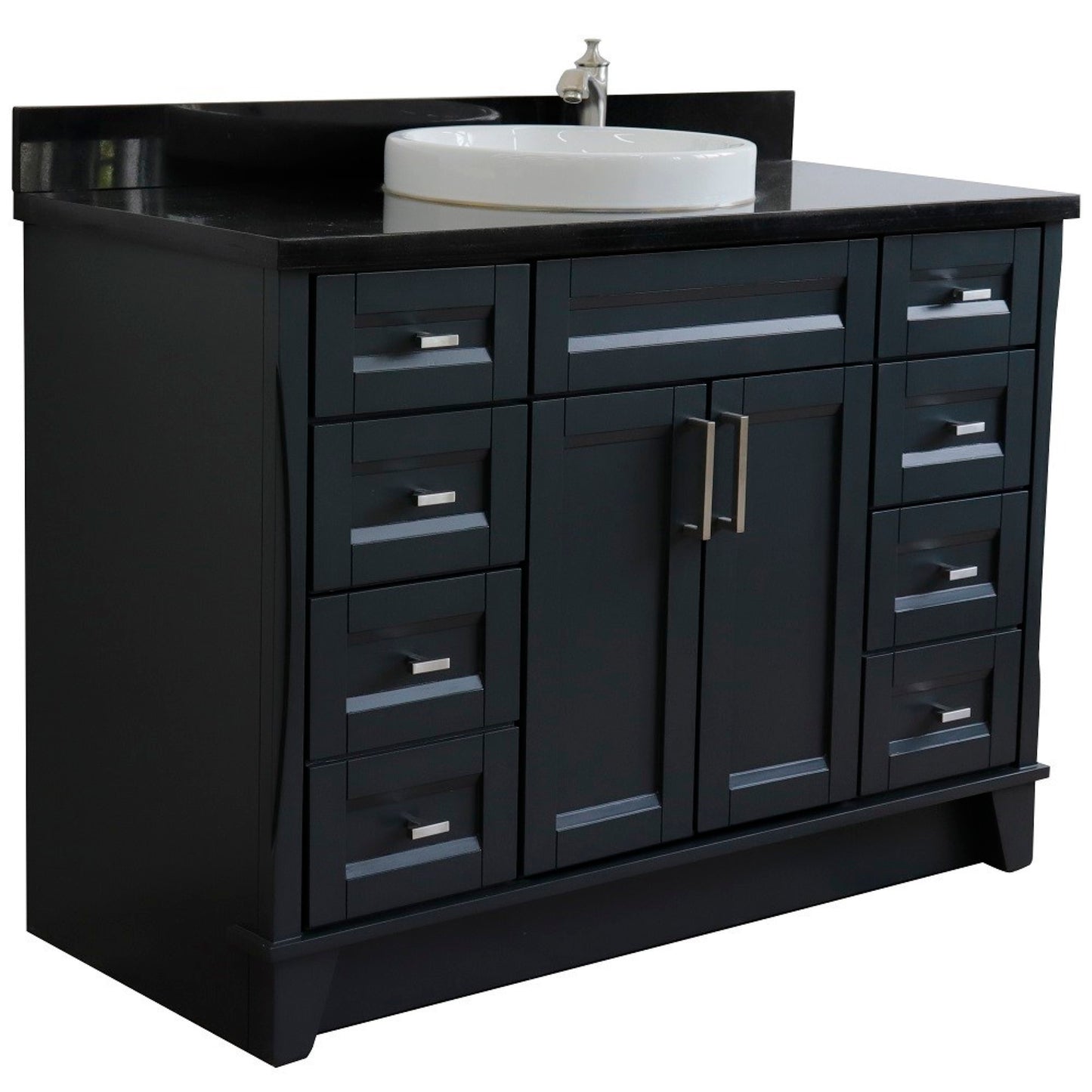 49" Single sink vanity in Dark Gray finish with Black galaxy granite and round sink