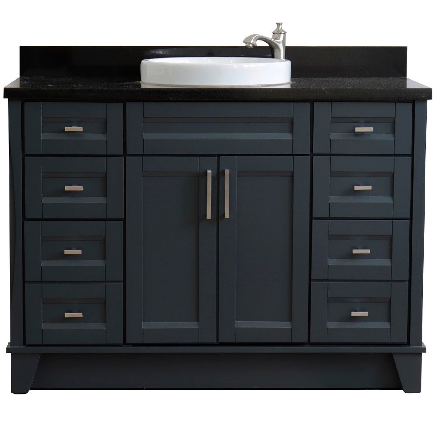 49" Single sink vanity in Dark Gray finish with Black galaxy granite and round sink