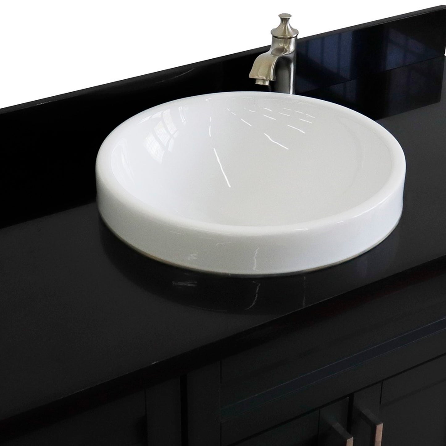 49" Single sink vanity in Dark Gray finish with Black galaxy granite and round sink