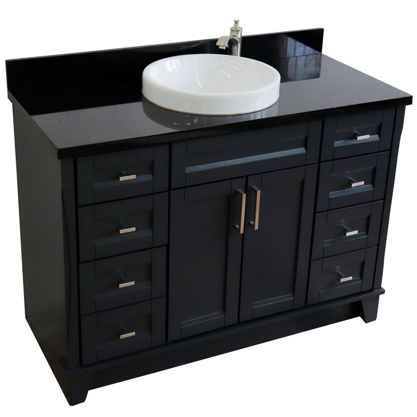 49" Single sink vanity in Dark Gray finish with Black galaxy granite and round sink