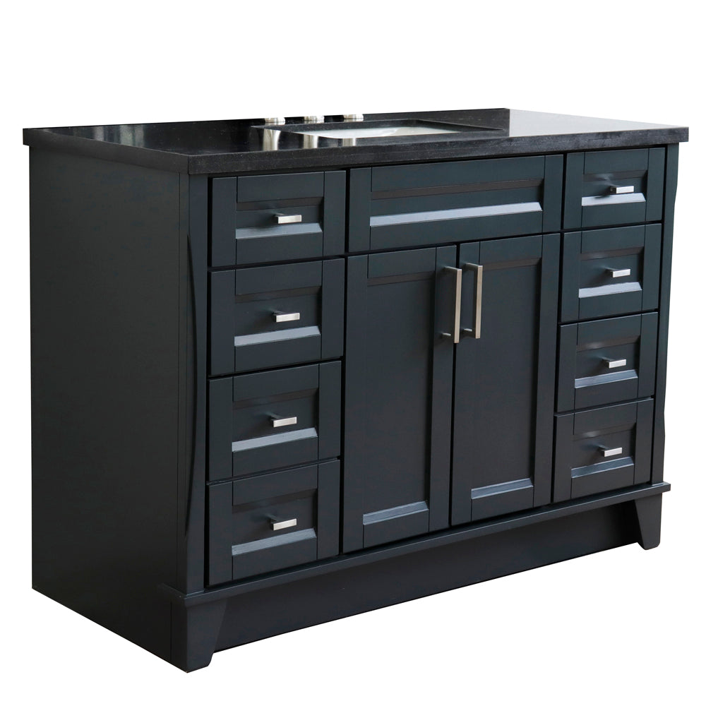 49" Single sink vanity in Dark Gray finish with Black galaxy granite and rectangle sink