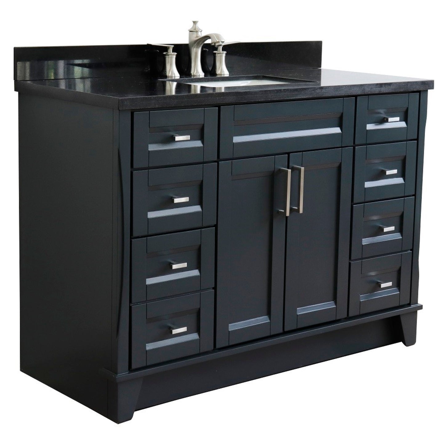 49" Single sink vanity in Dark Gray finish with Black galaxy granite and rectangle sink
