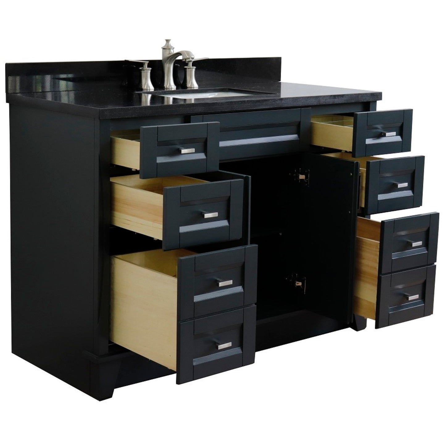 49" Single sink vanity in Dark Gray finish with Black galaxy granite and rectangle sink