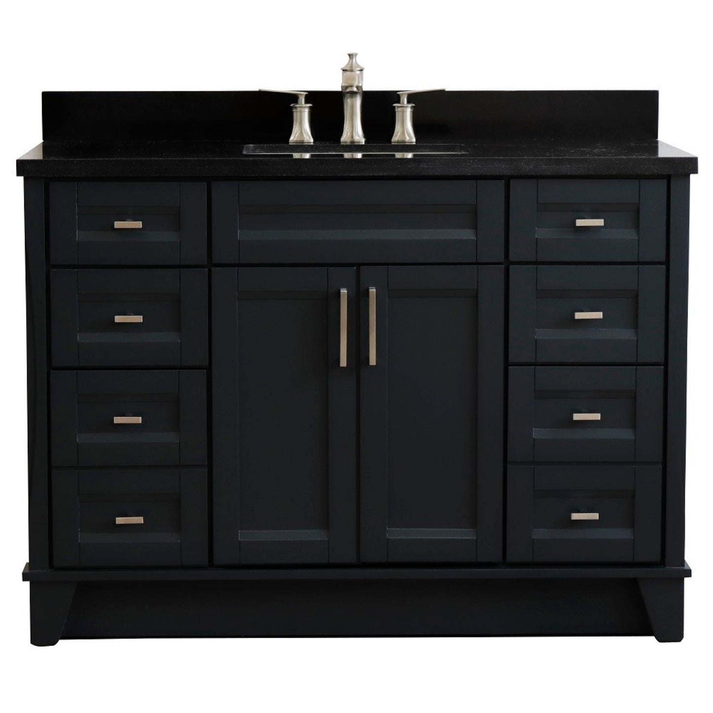 49" Single sink vanity in Dark Gray finish with Black galaxy granite and rectangle sink