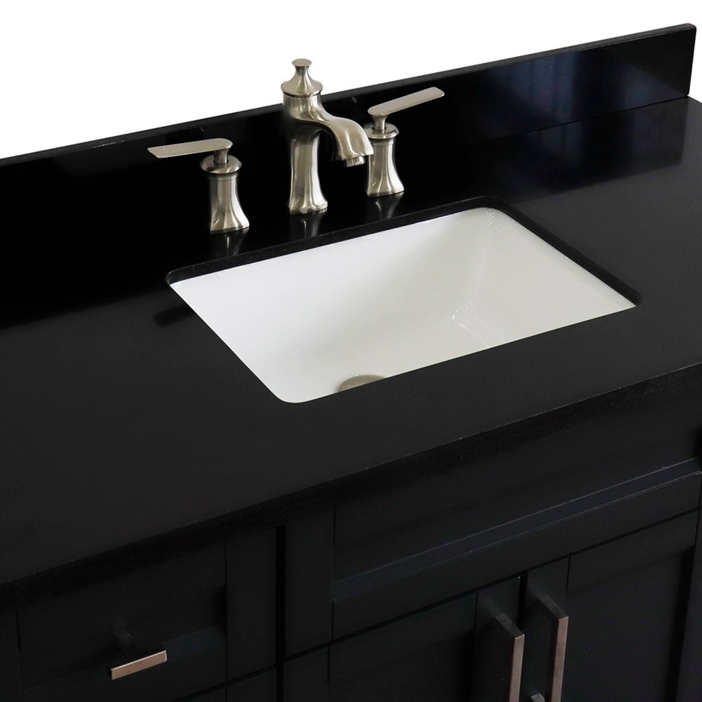 49" Single sink vanity in Dark Gray finish with Black galaxy granite and rectangle sink